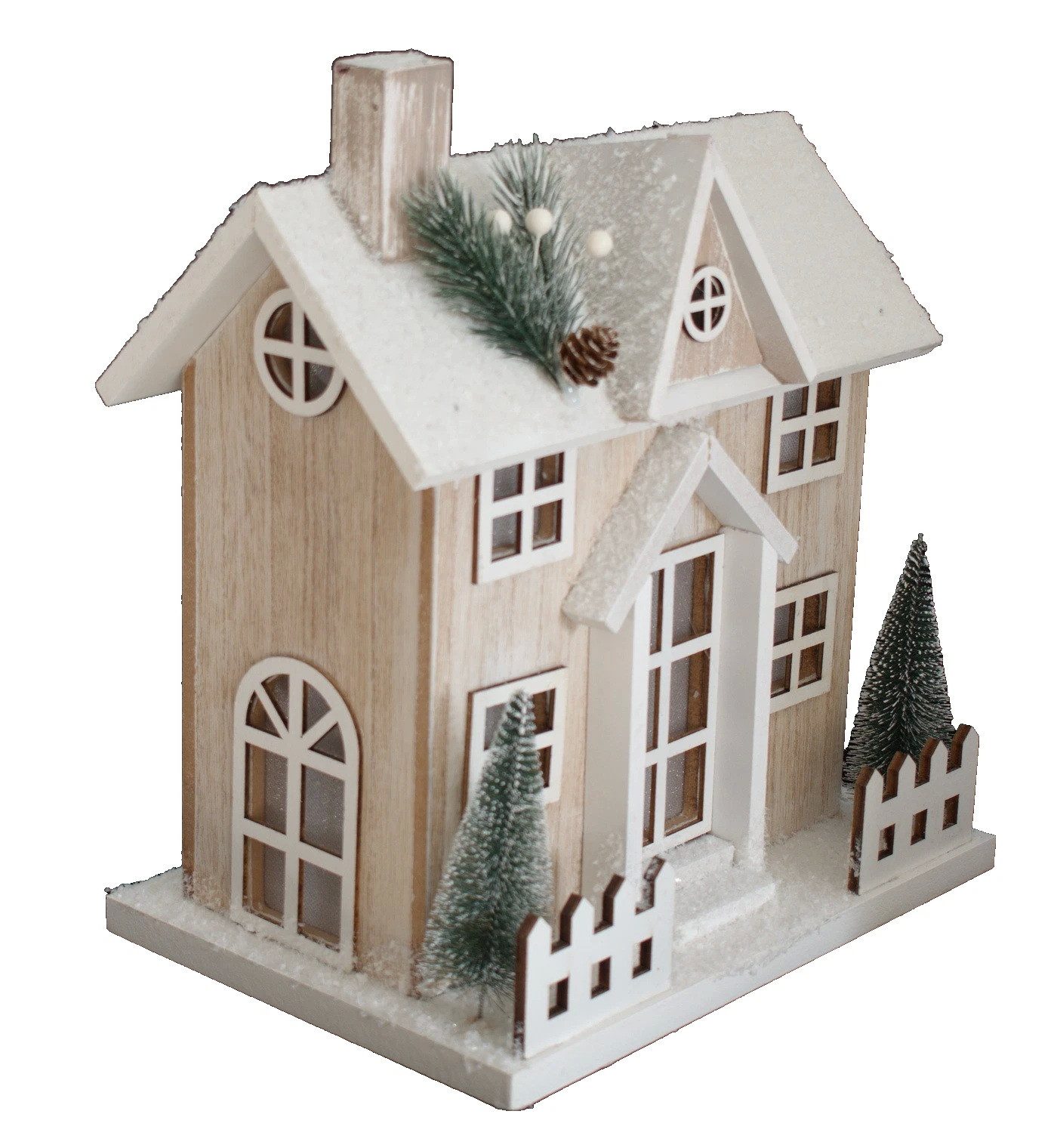 Kaufhaus le petit Dekofigur Deko Holz Haus Lichthaus Holzhaus Leuchthaus Kirche Weihnachtshaus, Winterhaus Dekohaus