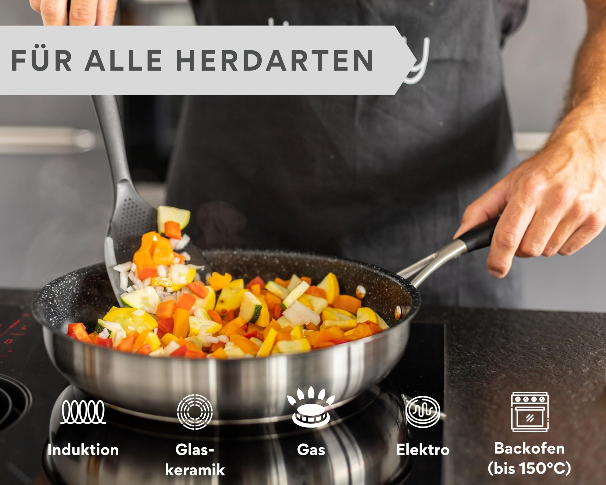 divory Bratpfanne Pfanne ULTIME I Antihaft beschichtet für alle Herdarten, Edelstahl, Induktionspfanne, Ergonomischer Griff, Spülmaschinen geeignet