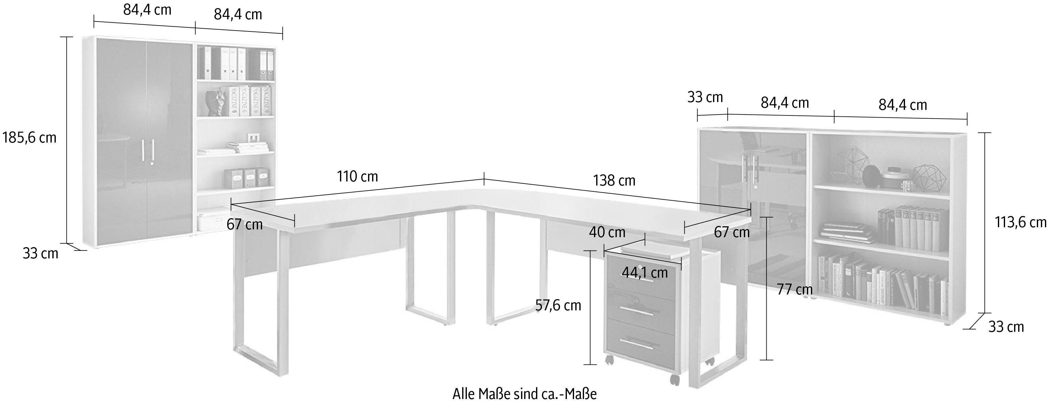 grau/anthrazit (Set, Tabor Office Büro-Set 8-St) 1, BMG Möbel Hochglanz