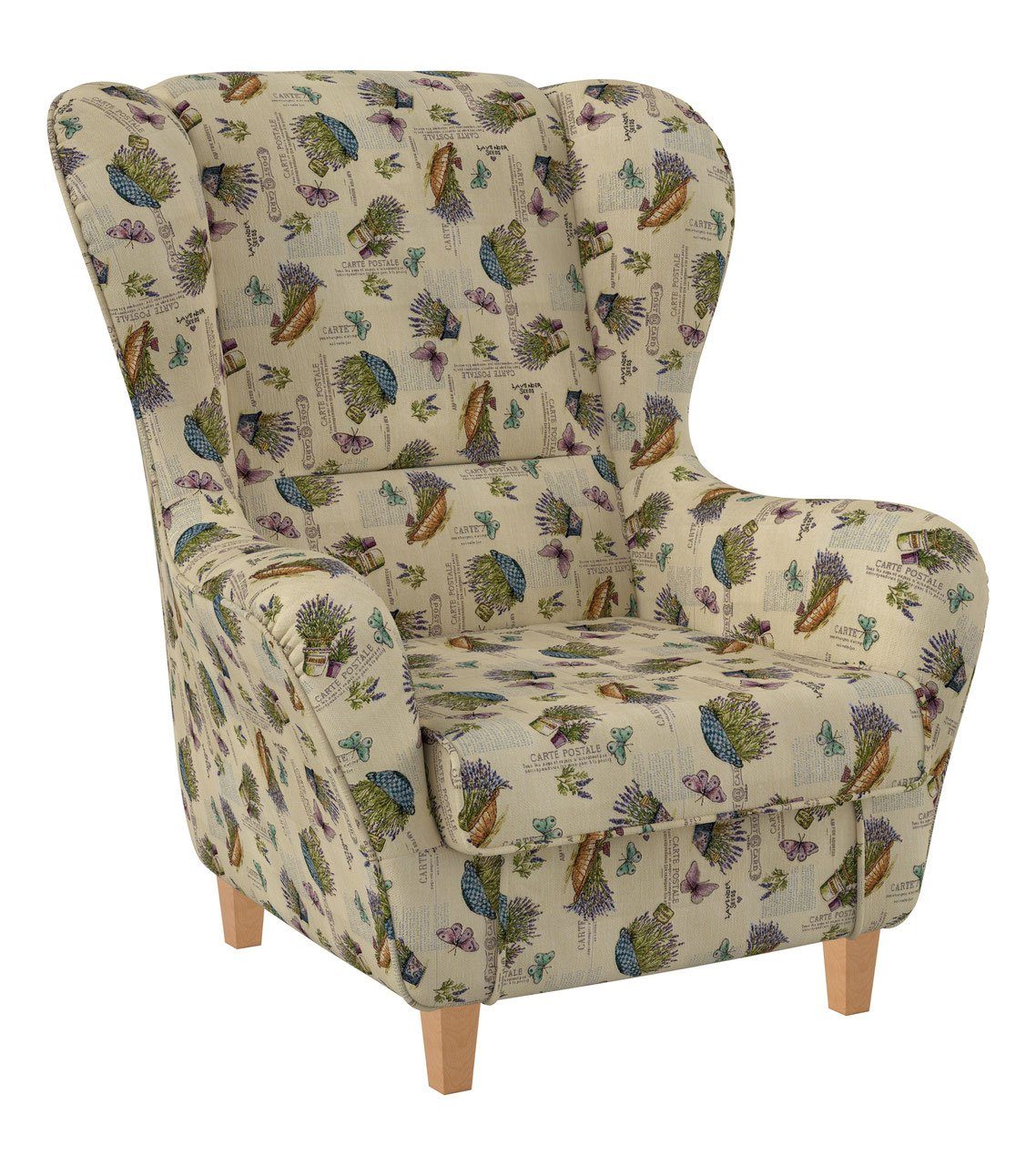 Supellex Ohrensessel Sofia Relaxsessel mit Hocker – Provence Lavendel