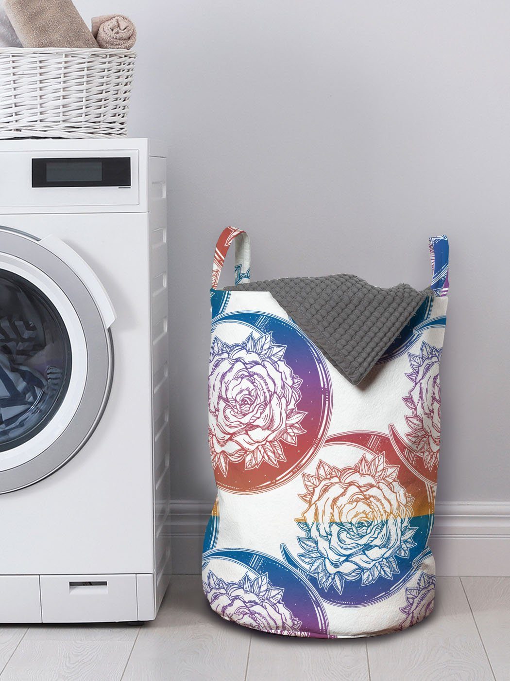Abakuhaus Wäschesäckchen Wäschekorb für Ombre Waschsalons, Griffen Rose mit Stil und Boho Art Kordelzugverschluss Mond