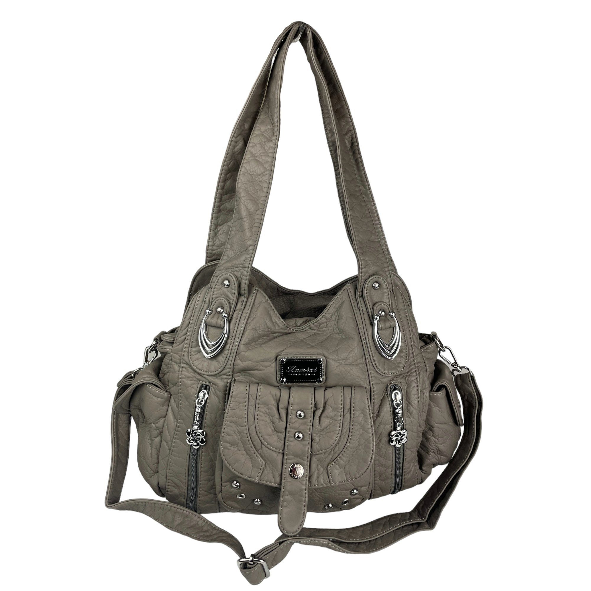 AKW22026, Handtasche abnehmbarer Schultertasche grau lange & Tragegriffe Schulterriemen, Taschen4life Damen Schultertasche