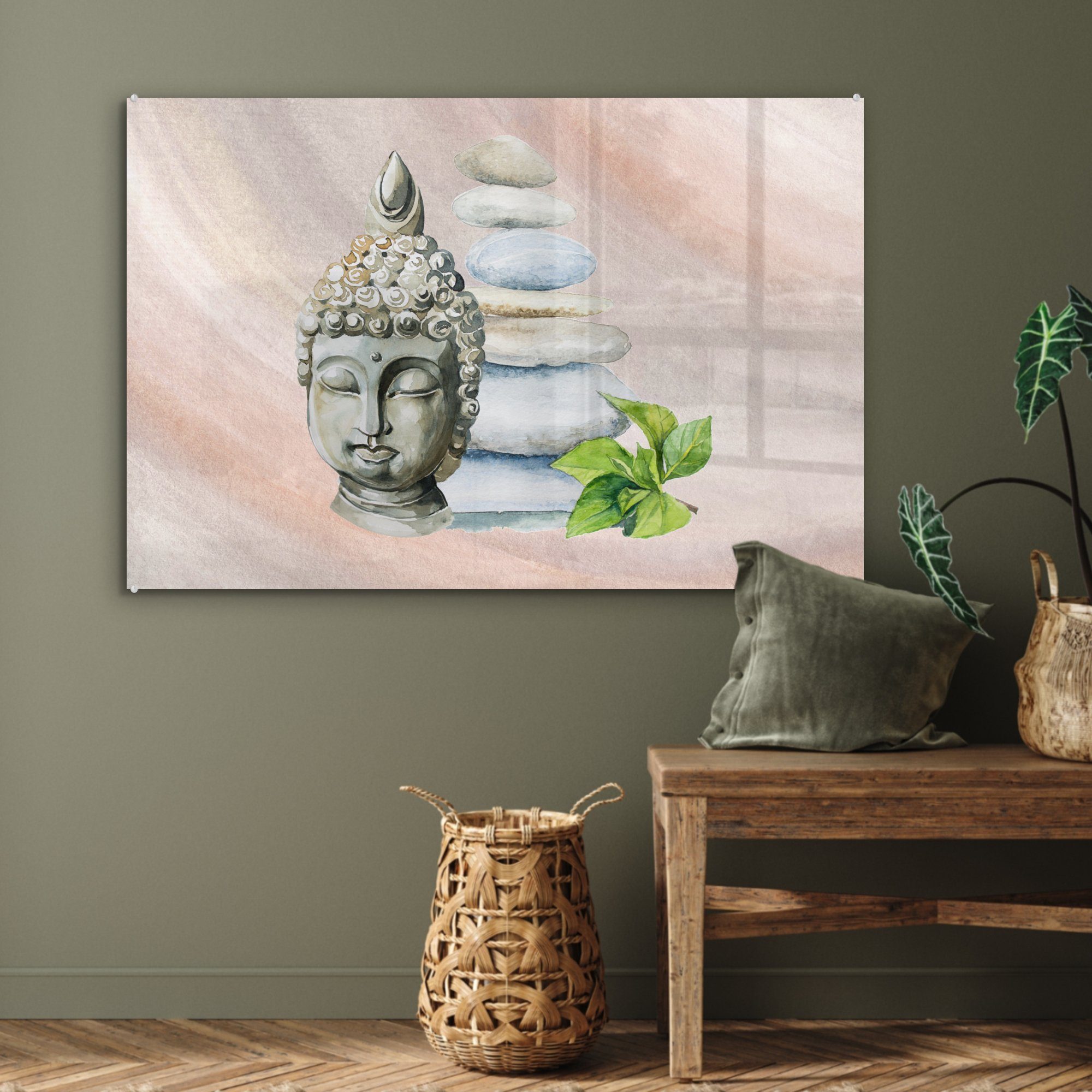 - Acrylglasbilder (1 - Buddha Acrylglasbild Kopf Wohnzimmer & Schlafzimmer MuchoWow Fels, St),