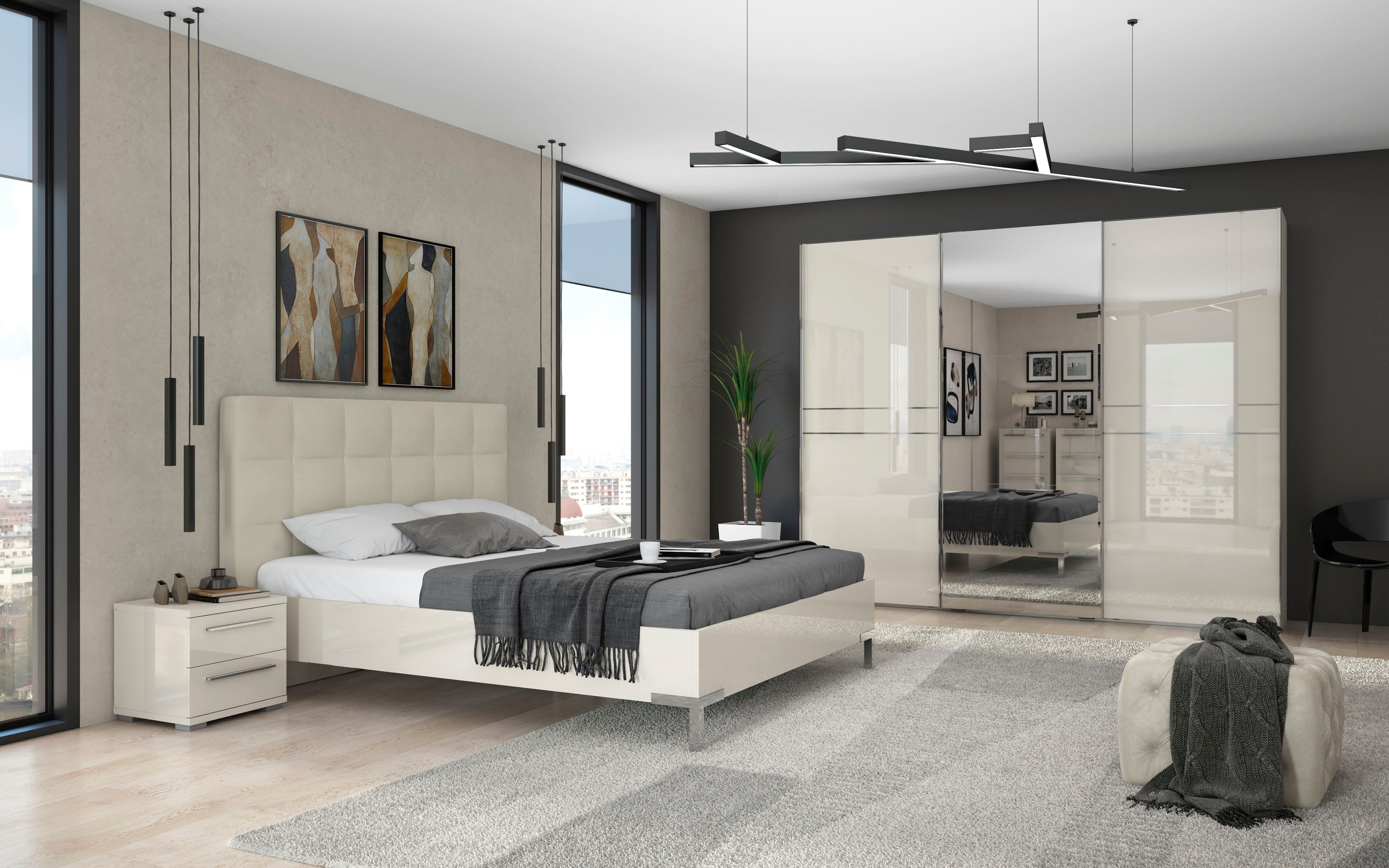 OTTO home Schwebetürenschrank Piano, mit Einlegeböden, Kleiderstangen, Spiegel, Türen soft-close (in 3 Breiten, 224cm hoch, mit verchromten Aufleistungen) mit Spiegeltür, FSC-zertifizierter Holzwerkstoff