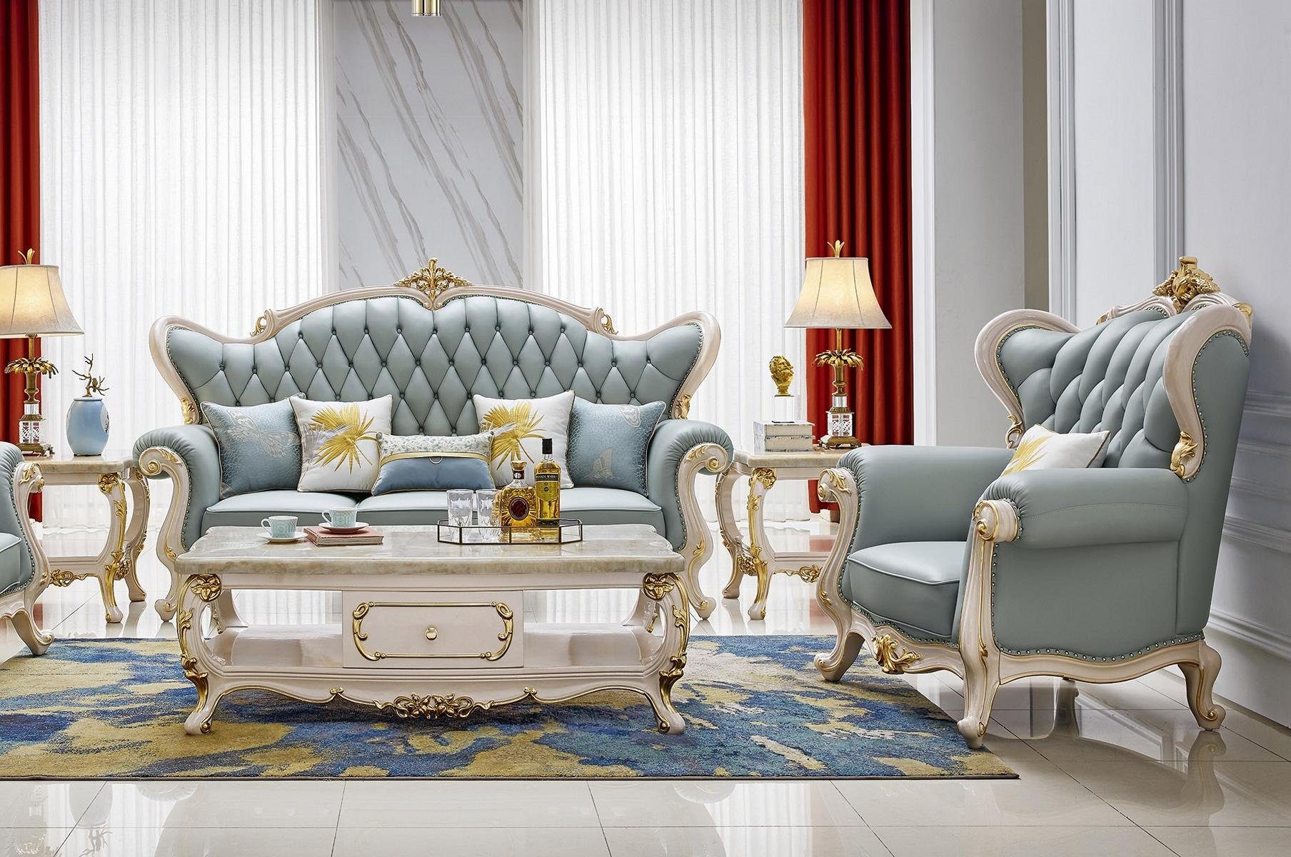 Polstergarnitur Sofagarnitur 3 1 Sitzer Set Polster Couchen Couch Chesterfield Blau