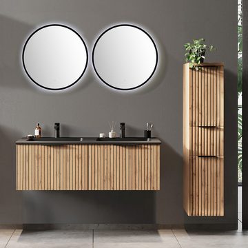 Lomadox Badspiegel LIVINGSTON-03, Rahmen schwarz, Touchschalter, LED-Ambientebeleuchtung