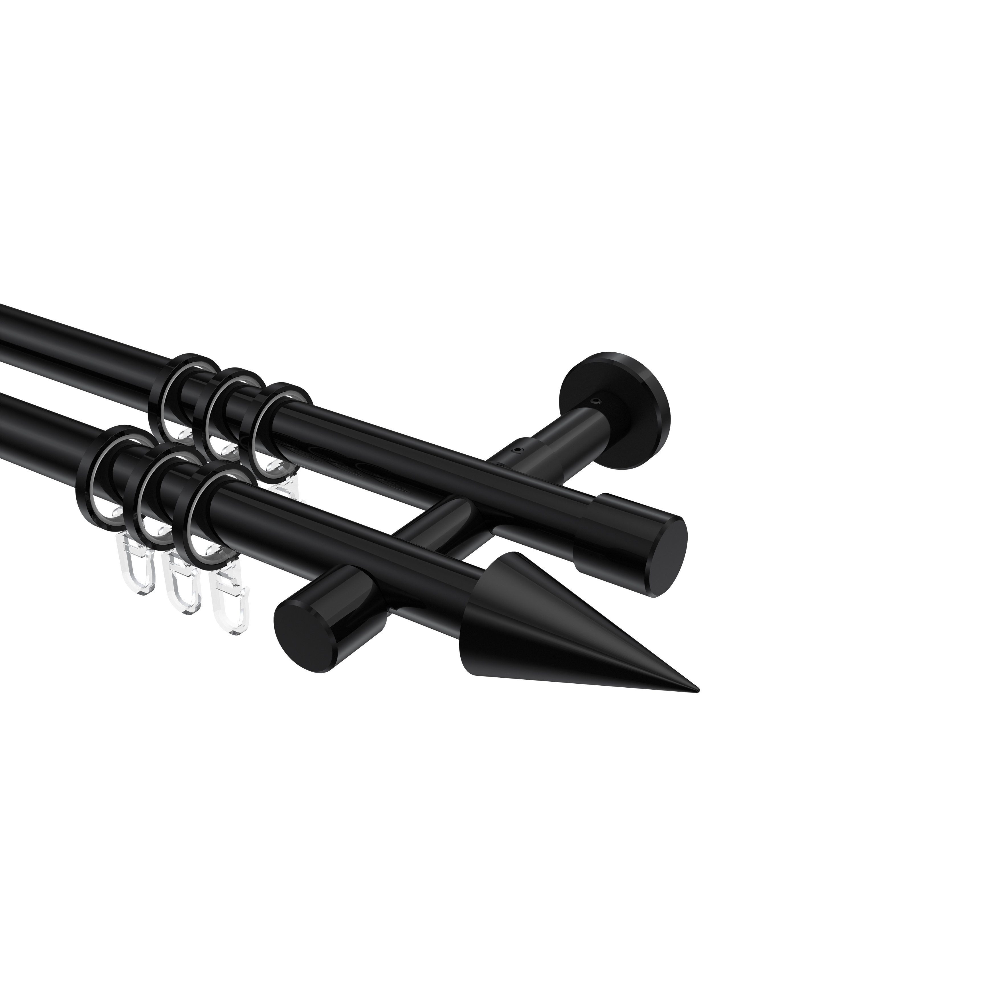Ausziehbare Gardinenstange Von Interdeco – 2-läufig, Schwarz, 16/13 Mm Durchmesser, Komplett Set Mit Allem Zubehör