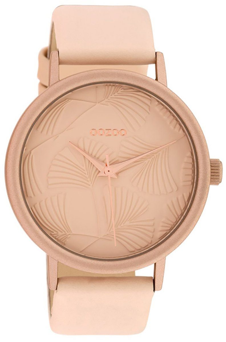 Damenuhr 42mm), Quarzuhr Lederarmband Armbanduhr Oozoo Fashion OOZOO groß rosa, rund, (ca. Damen rosa,