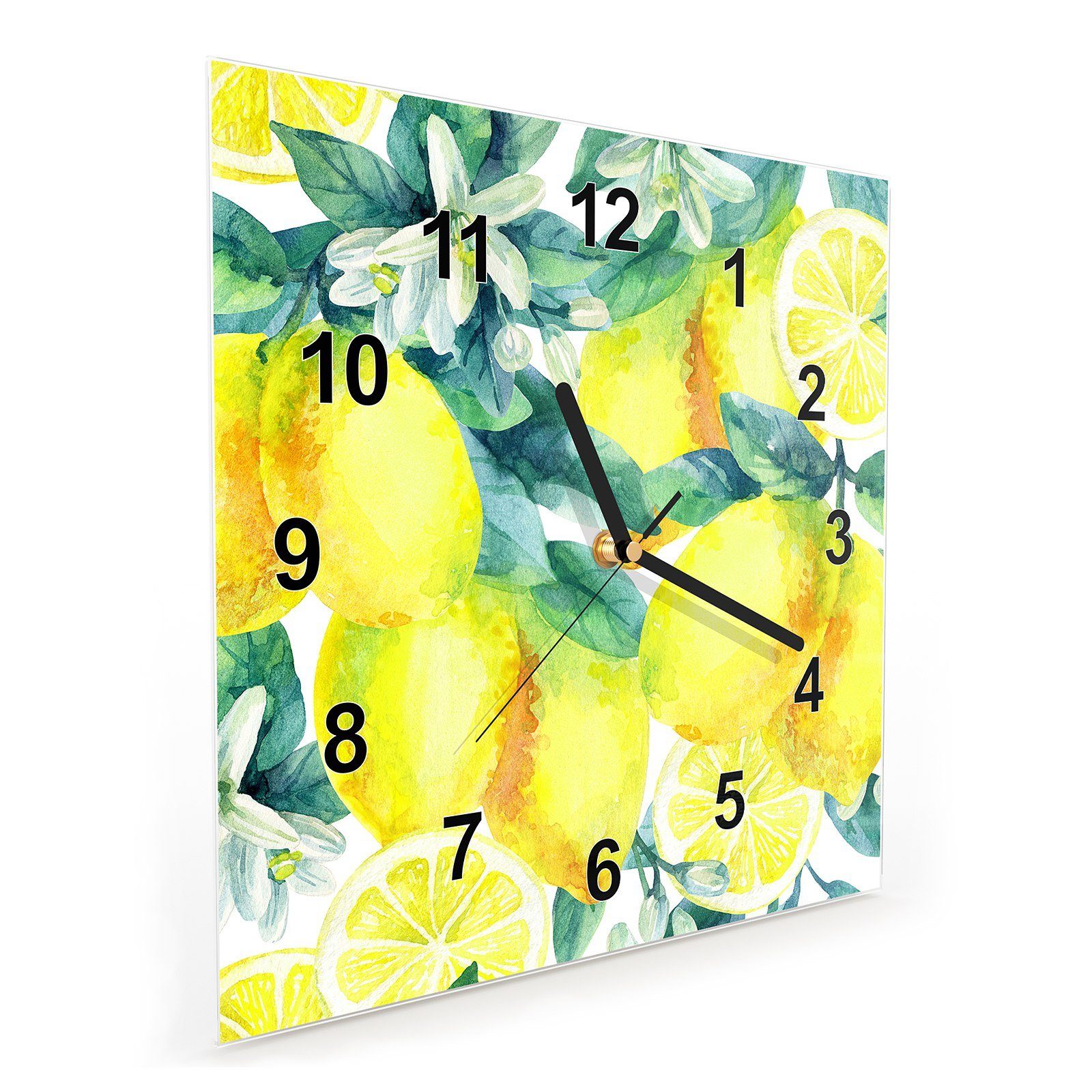 Größe cm Wanduhr x Wandkunst Motiv Glasuhr Design Wanduhr Zitronen mit 30 30 Primedeco
