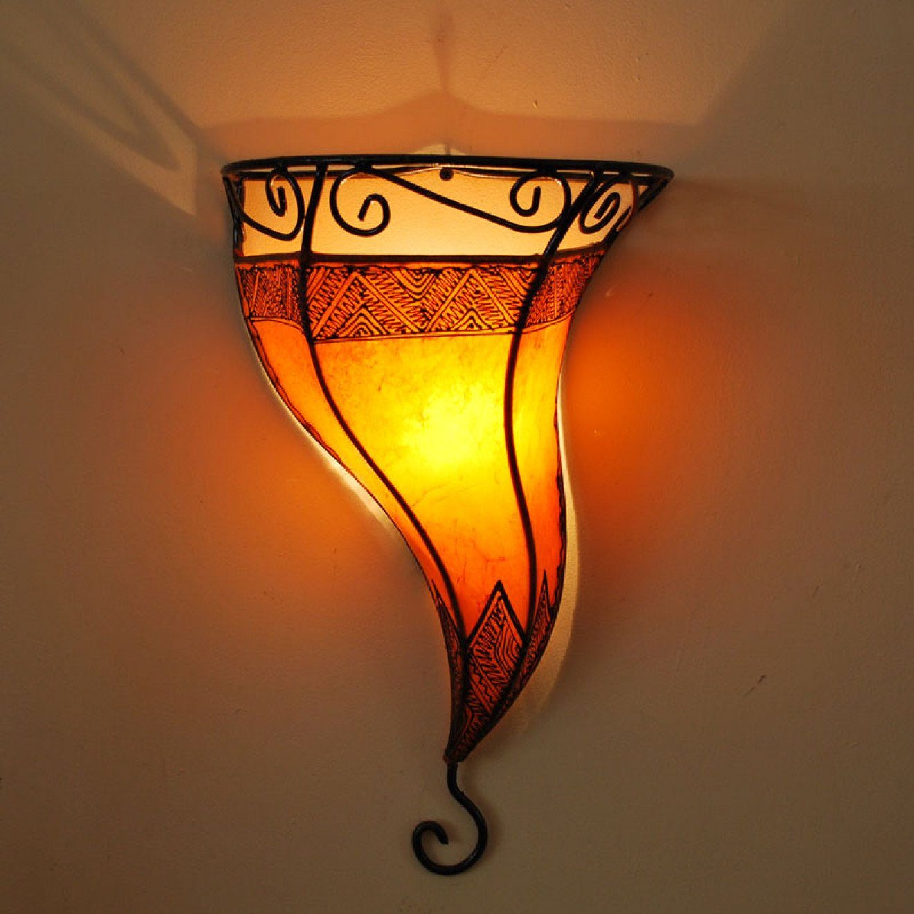 l-artisan Wandleuchte, Marokkanische Leder Wandlampe, Orientalische Wandschirm AUTAR Orange