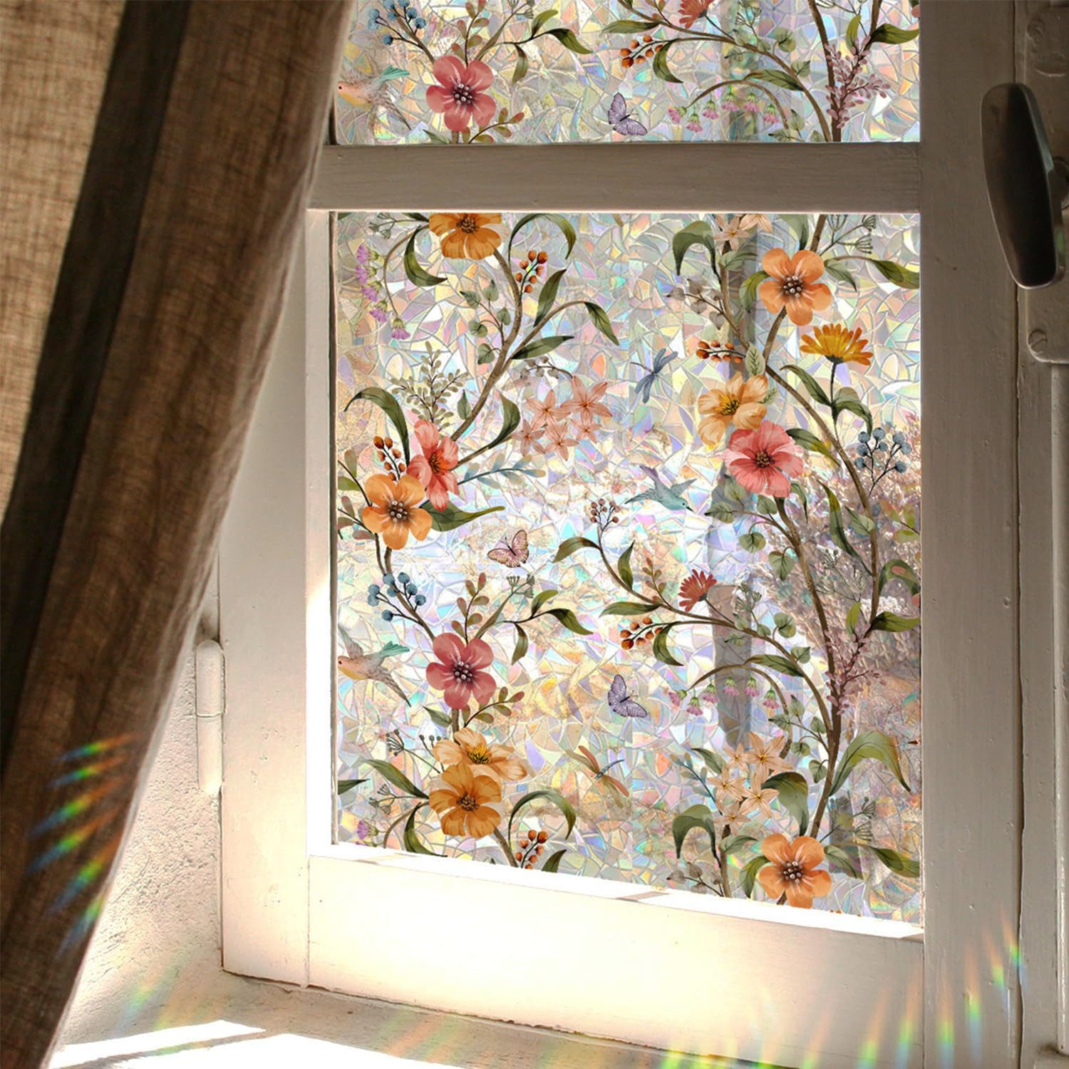 Agger Fenstersticker PVC-Farbglas Glas Fensterfolie Aufkleber Nicht klebend Abnehmbar Bunt, Sichtschutzfolie, Regenbogen-Fensteraufkleber, UV-Schutz 40x100cm
