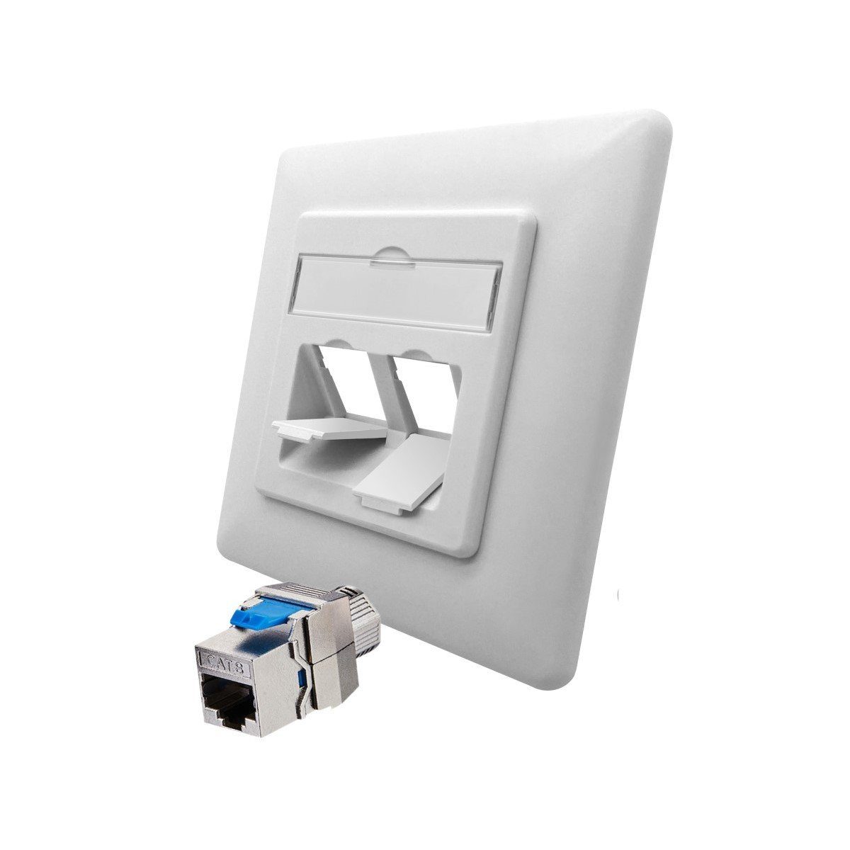 ARLI Cat8.1 Netzwerkdose 1 Port (Anschlussrahmen + 1x Keystone CAT8.1) Netzwerk-Adapter, Sichtfenster mit Beschriftungseinlage I Einfache Feldmontage
