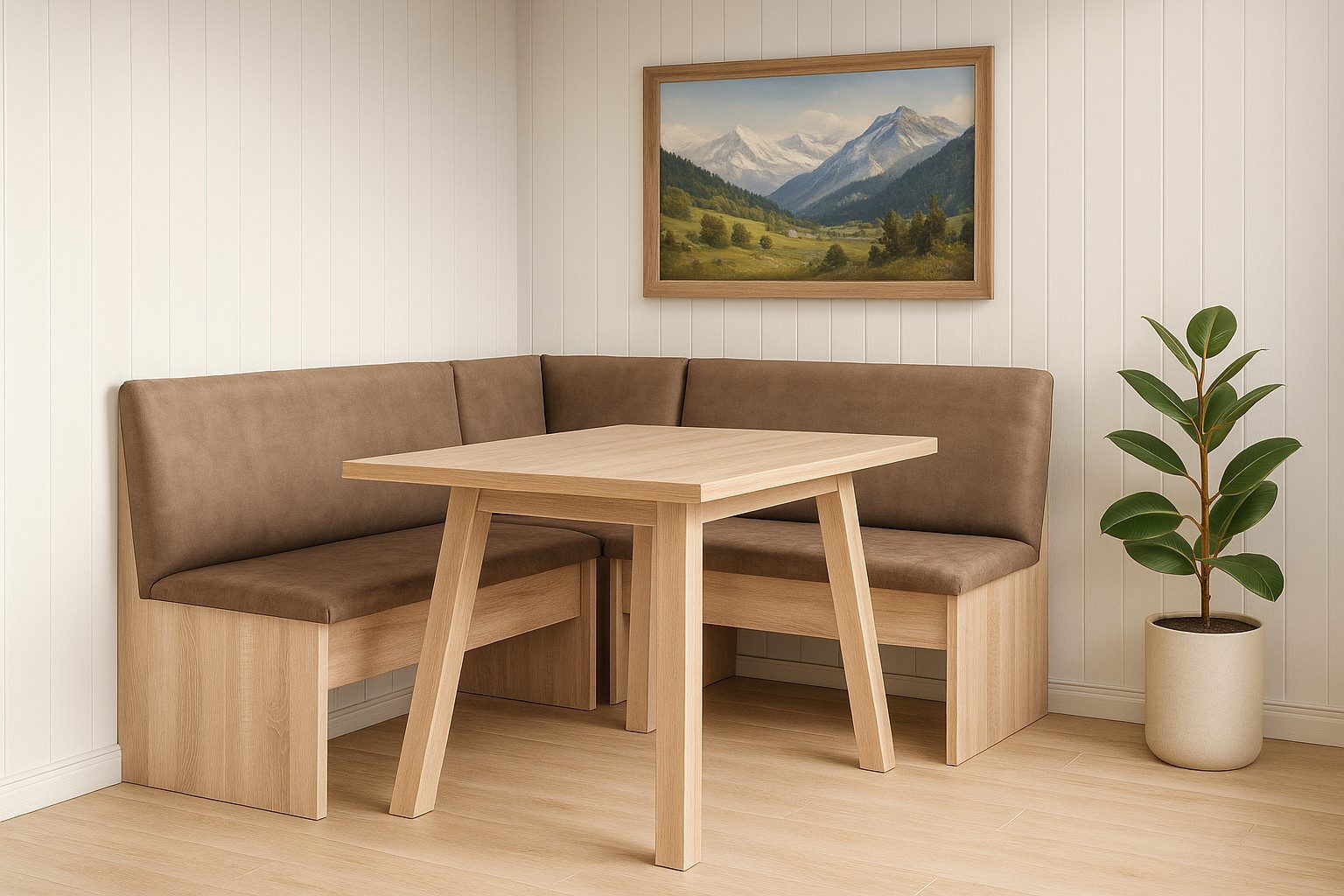 kundler home Eckbankgruppe mit Truhe, Eckbank mit Stauraum, Esszimmerbank mit Rückenlehne, (Set), bestehend aus 1 Eckbank Länge tauschbar, 1 Esstisch Füße Echtholz