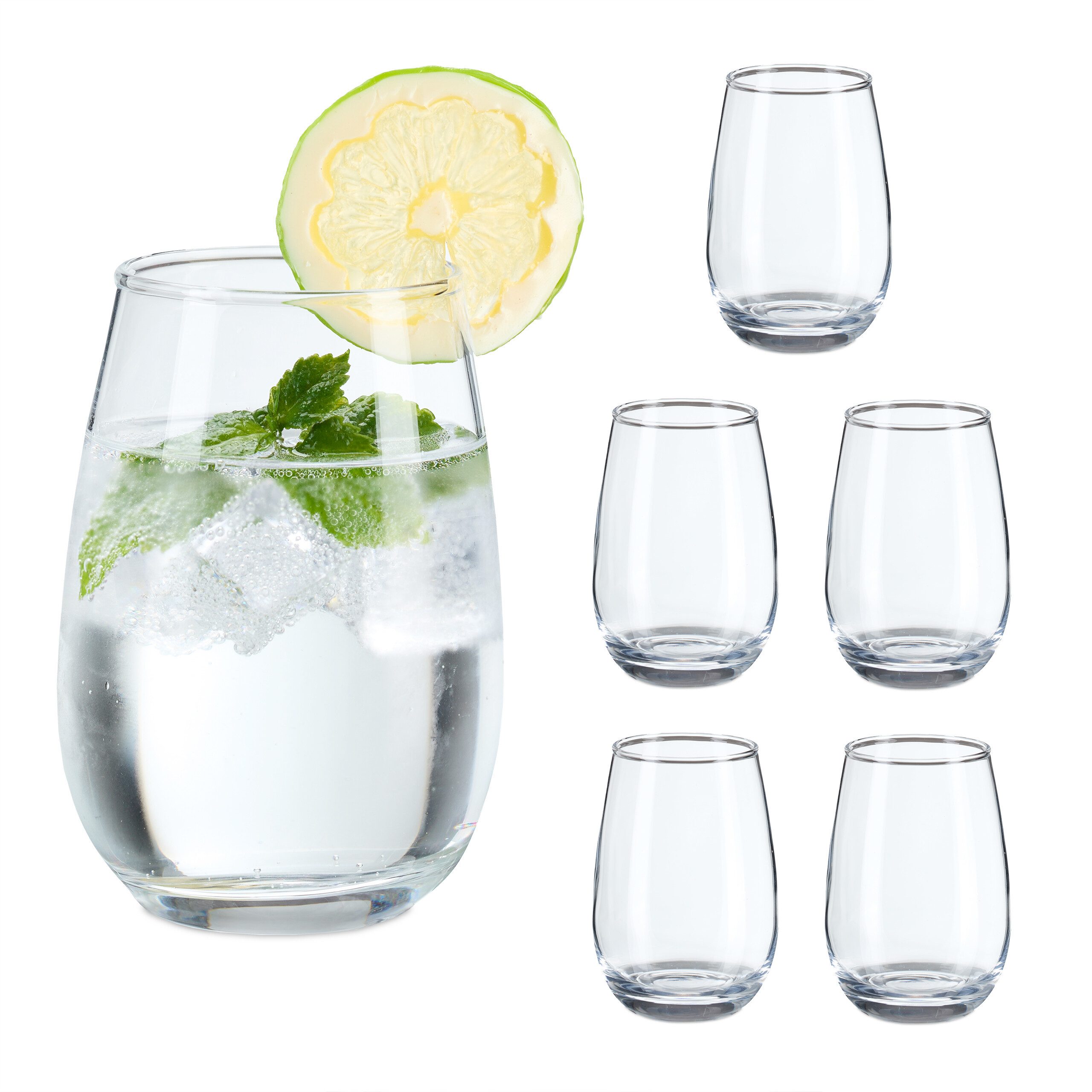 relaxdays Gläser-Set Trinkgläser 6er Set, 6-tlg., Glas, 400ml