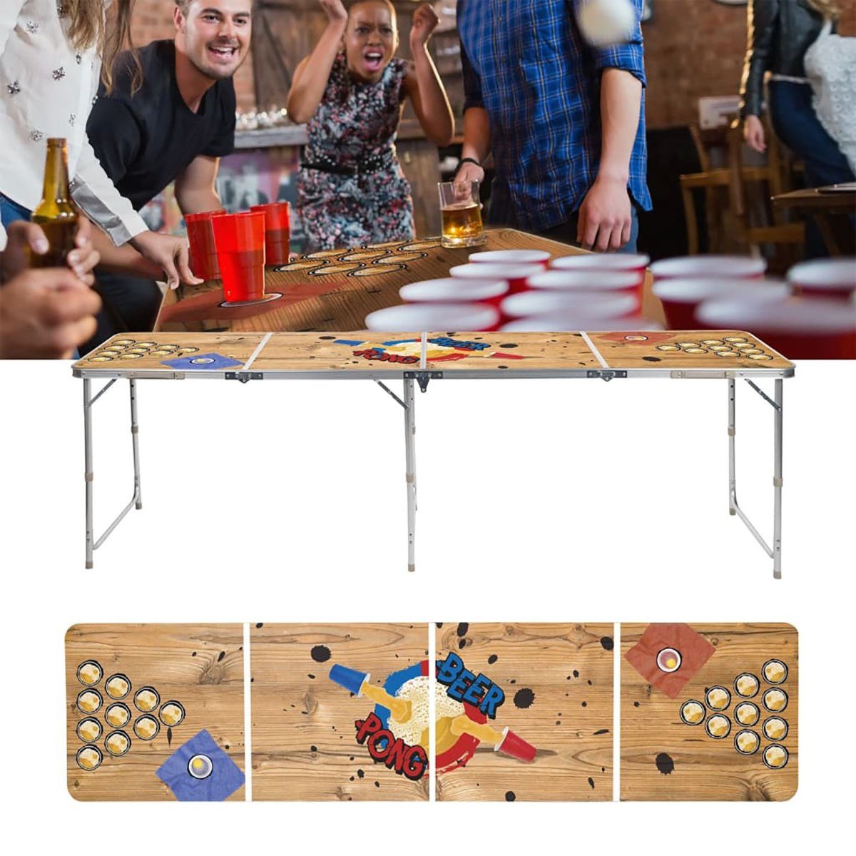 DOTMALL Tischsitz Folding Bier Pong Tabelle 240x60x55 cm MDF und Aluminium