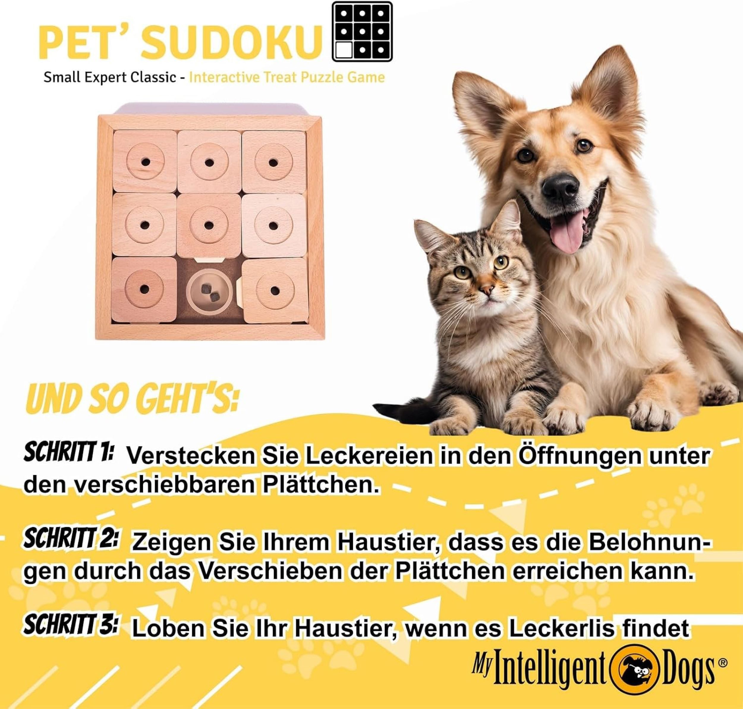 My Intelligent Dogs Tier-Intelligenzspielzeug Hundespielzeug Sudoku Small Expert Holz Level 3, Holz, Schwierigkeitsgrad 3 für fortgeschrittene Hunde und Katzen