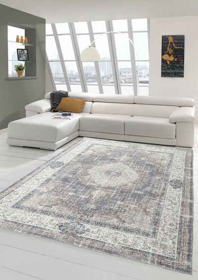 Teppich Klassischer Teppich mit Blumen Ornamenten & Pflanzen Verzierungen in grau beige, Teppich-Traum, rechteckig, Höhe: 2 mm