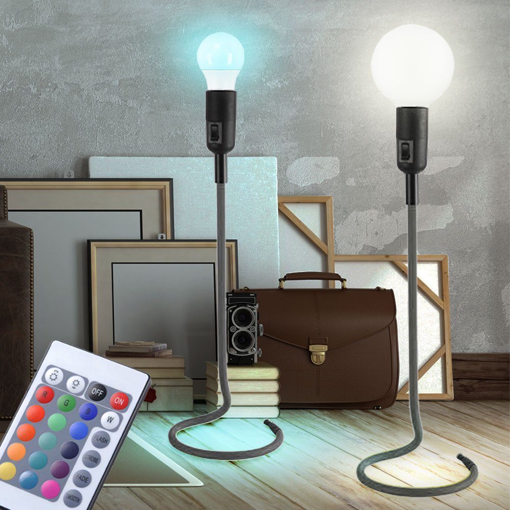 etc-shop Schreibtischlampe, LED Tisch Lampen Wohn Zimmer RGB Fernbedienung Retro Design Leuchten Grau