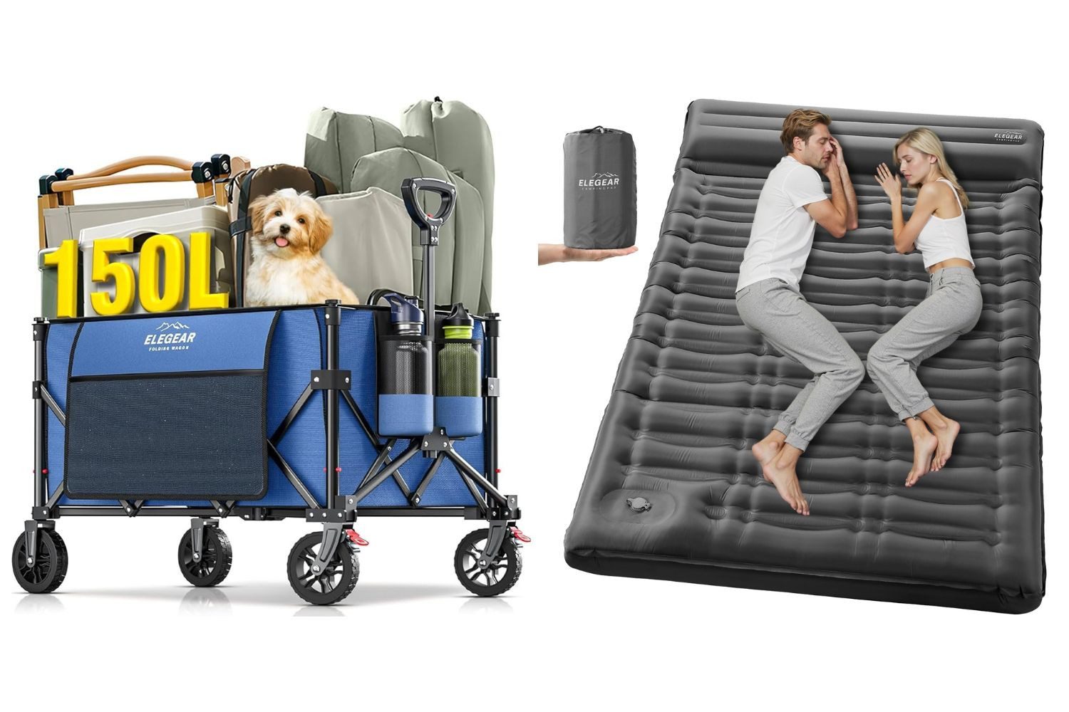 Elegear Isomatte 14cm dicke 2 Personen Camping Isomatte Doppel-Isomatte + Bollerwagen, (1-tlg), für Camping/Outdoor, wasserdicht und verschleißfest.