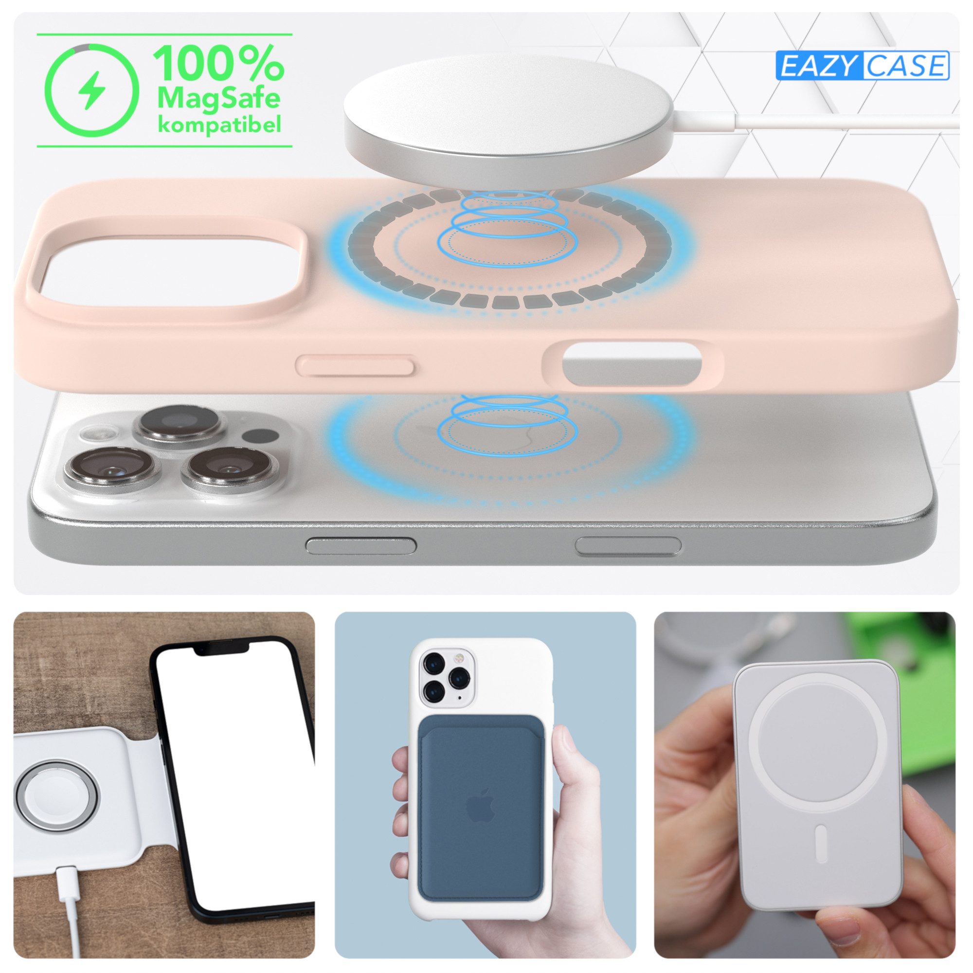 EAZY CASE Handyhülle Silikonhülle mit MagSafe für Apple iPhone 16 Pro 6,3 Zoll, Hülle Kameraschutz Handyschutzhülle kompatibel Magsafe Etui Rosa Braun