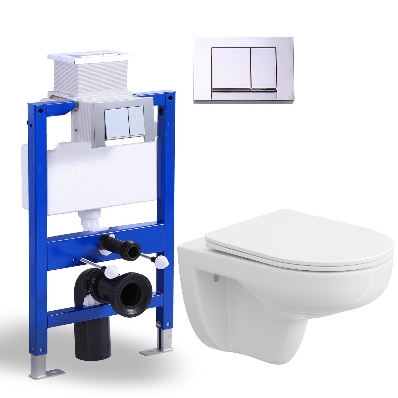 HOROW Vorwandelement WC Toilette Komplettset hänge wc Set Komplett, Hänge WC mit WC Sitz mit Absenkautomatik, Toilette Komplettset, Toilette mit Spülkasten