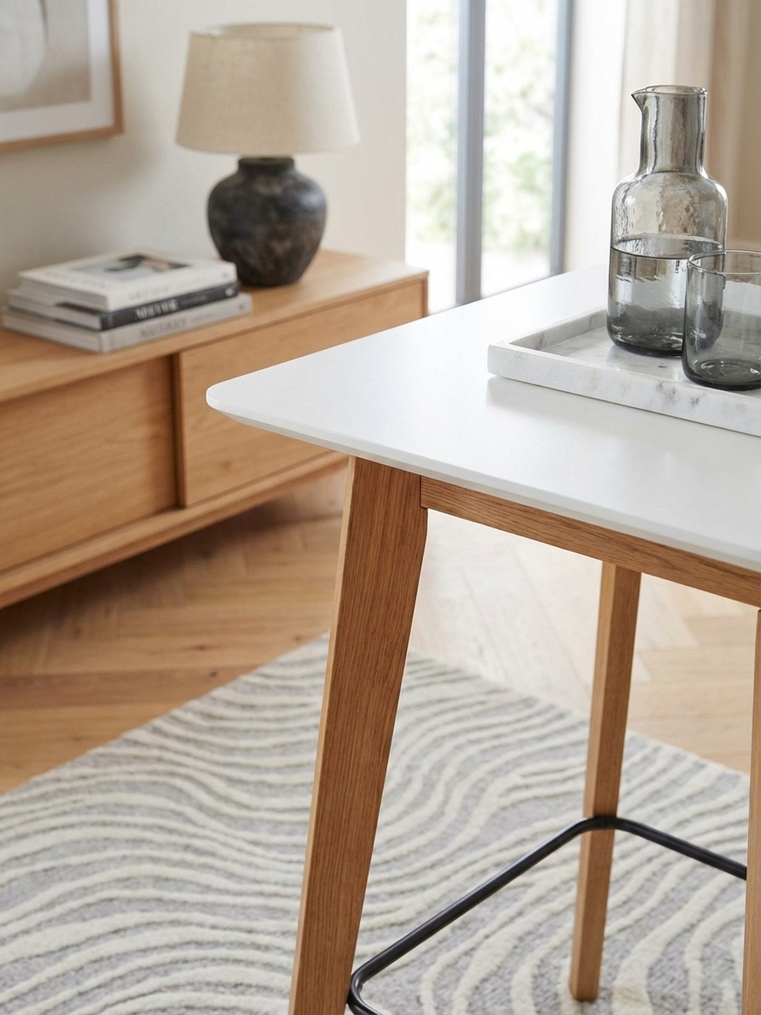 KADIMA DESIGN Bartisch Stehtisch 60x110x60 cm Weiß Eckig, Bartisch für 4 Personen, Moderner, Tisch für Bar, Design Partytisch Holz, Hochtisch Eiche Skandinavisch