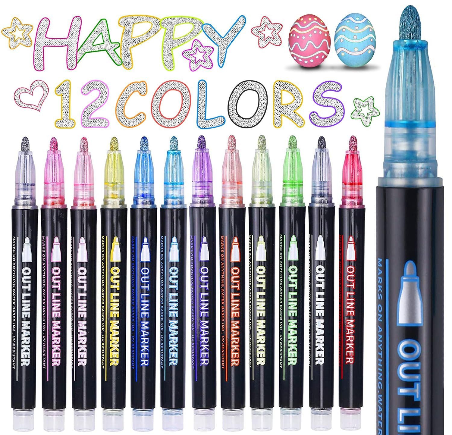 FOUORTUNATE-BEE Filzstift 12 Filzstifte Outline Stifte Glitzerstifte Magische Stifte, (12-tlg)