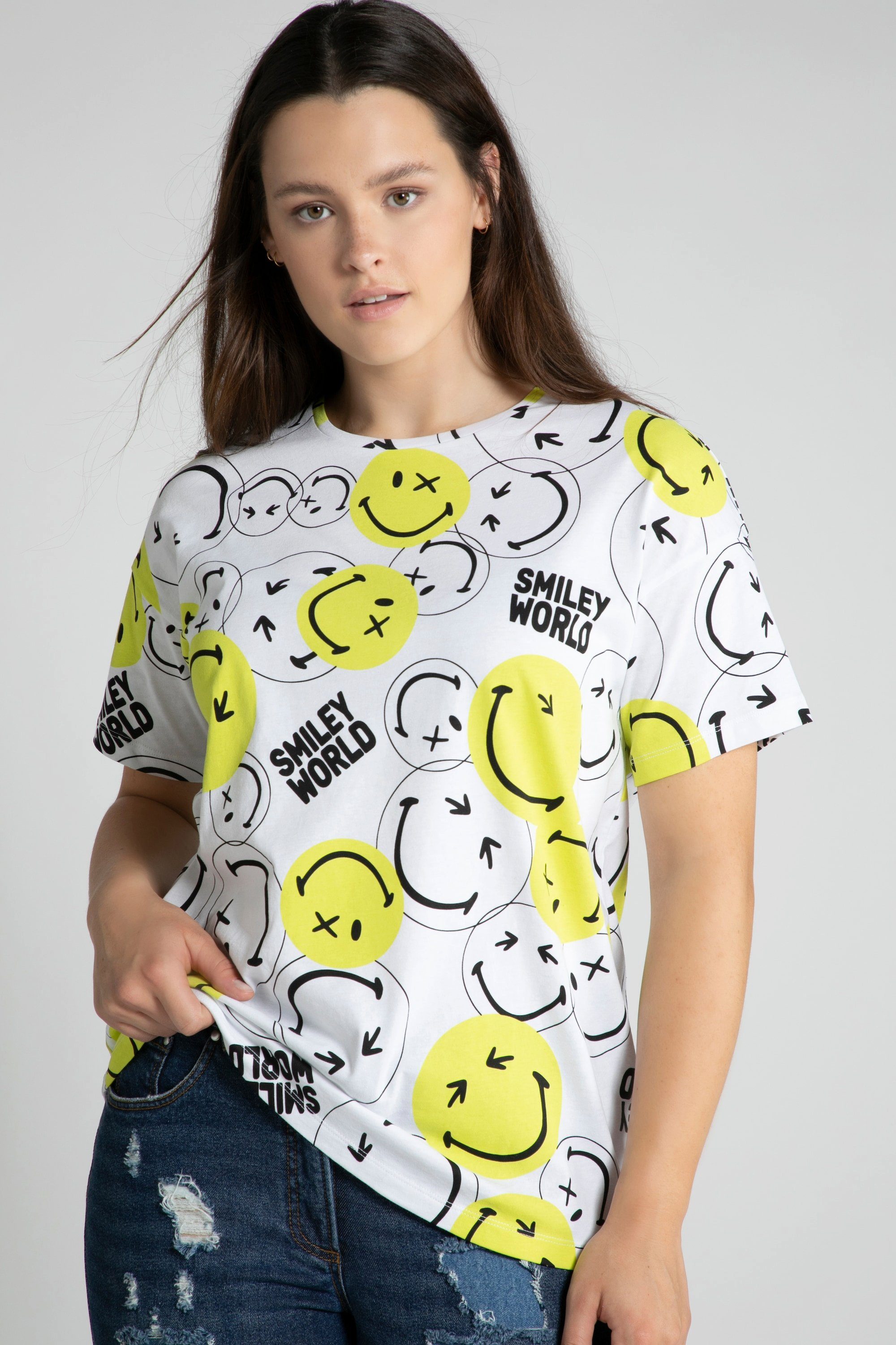 Damen Shirts Studio Untold Rundhalsshirt T-Shirt oversized Rundhals Halbarm SmileyWorld