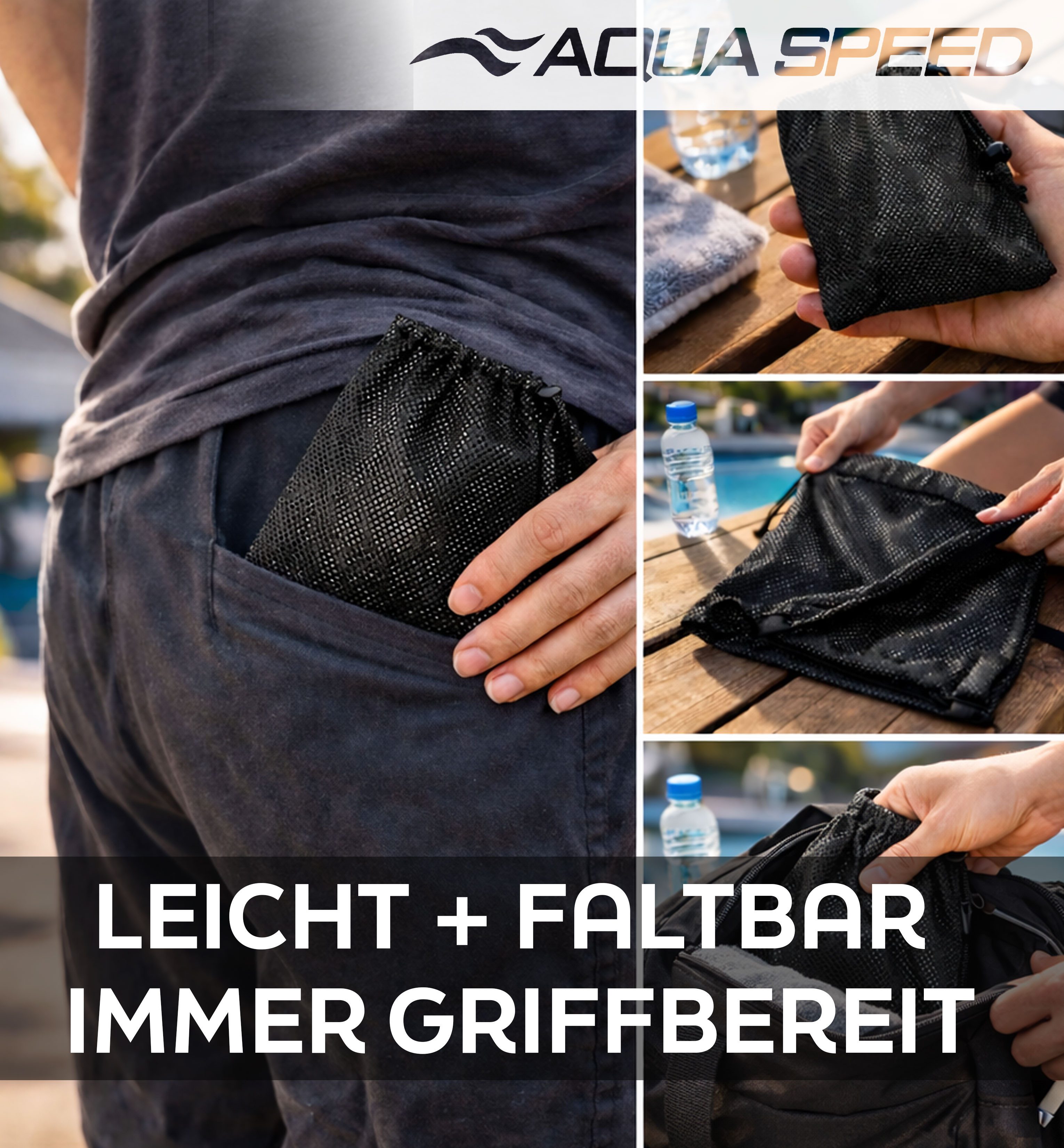Aqua Speed Turnbeutel Netzbeutel Mesh Wassersport Tasche 46x76cm blau (Großer Transportbeutel für Schwimm- & Tauchausrüstung), Komfortabler Schultergurt für ein – Bild 5 von 5