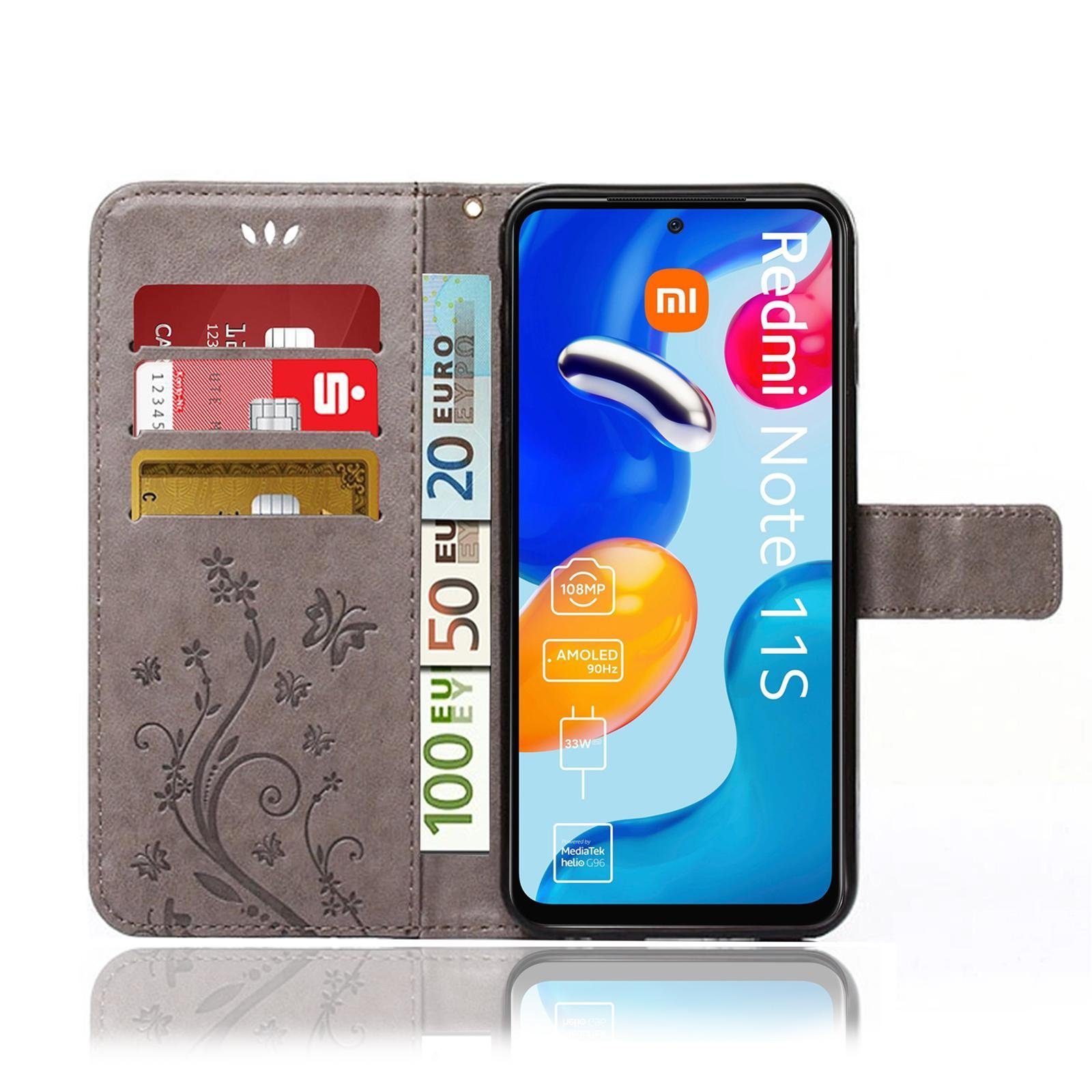 Numerva Handyhülle Bookstyle Flower für Xiaomi Redmi Note 11/Note 11s, Handy Tasche Schutzhülle Klapphülle Flip Cover mit Blumenmuster