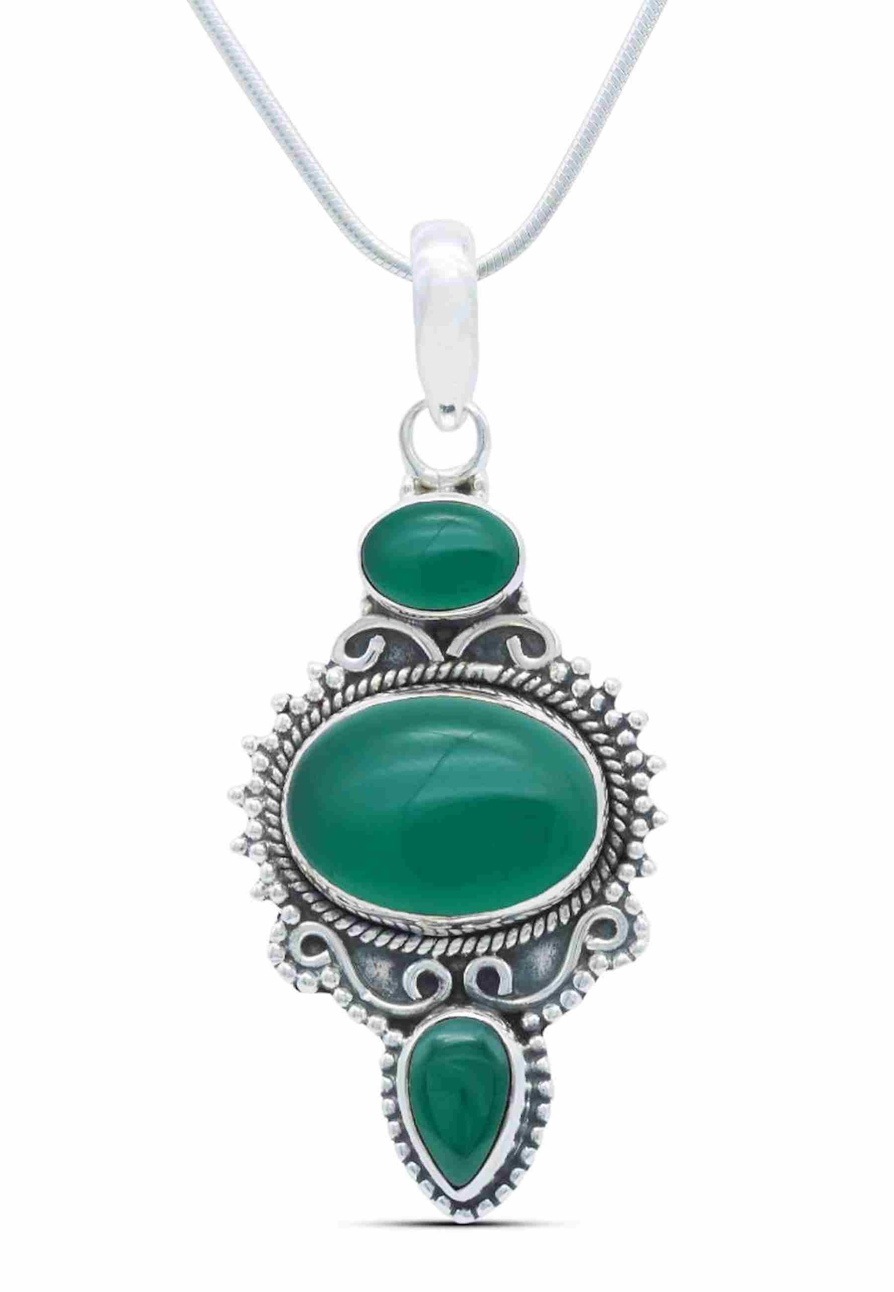 Valentinstagsgeschenk mantraroma Kette mit Anhänger BURUNG aus 925 Silber mit grünen Onyx (Kettenanhänger uns Kette), 925 Sterling Silber Ketten mit K