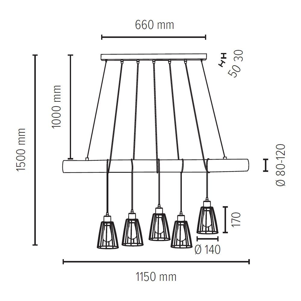 SPOT Light Kürzbar ohne Naturprodukt, mit LONG, TRABO 8-12 cm, Pendelleuchte Hängeleuchte, Massivholzbalken Ø Leuchtmittel