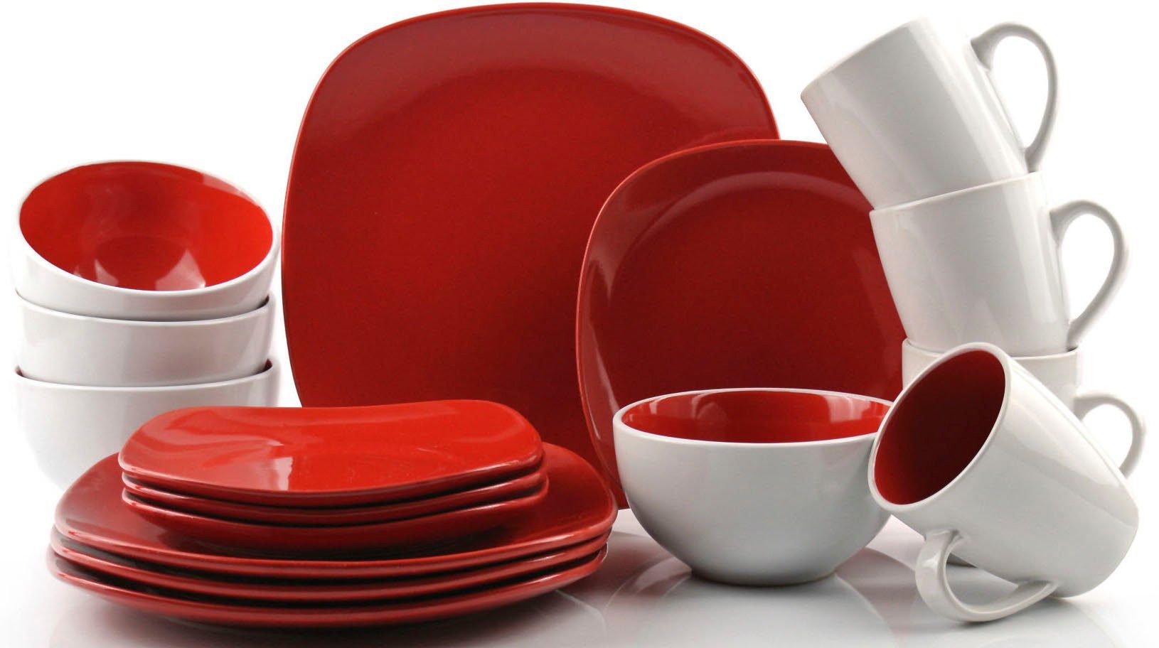 Retsch Arzberg Kombiservice Geschirr-Set, Service NOVA SQUARE (16-tlg), 4 Personen, Steinzeug, Bicolor-Look, 16 Teile, für 4 Personen