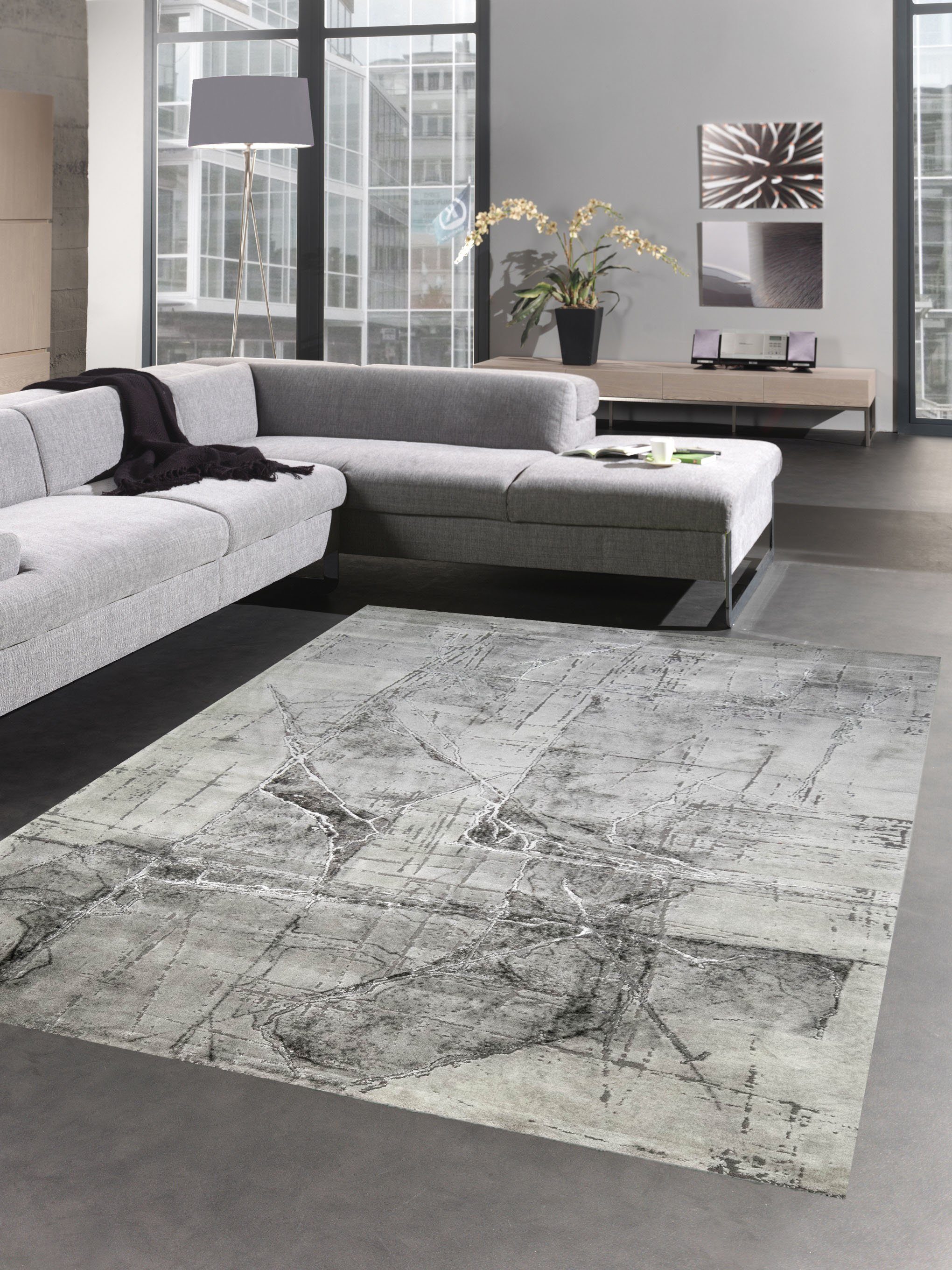 Carpetia Teppich Teppich modern Kurzflor Wohnzimmerteppich abstrakt grau creme, rechteckig, Höhe: 12 mm