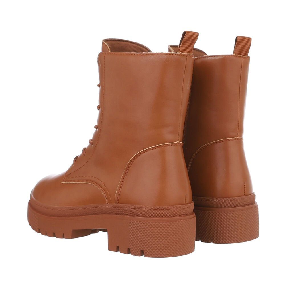 Ital-Design Damen Schnürschuhe Freizeit Schnürstiefelette (84906765) Blockabsatz Plateaustiefeletten in Camel