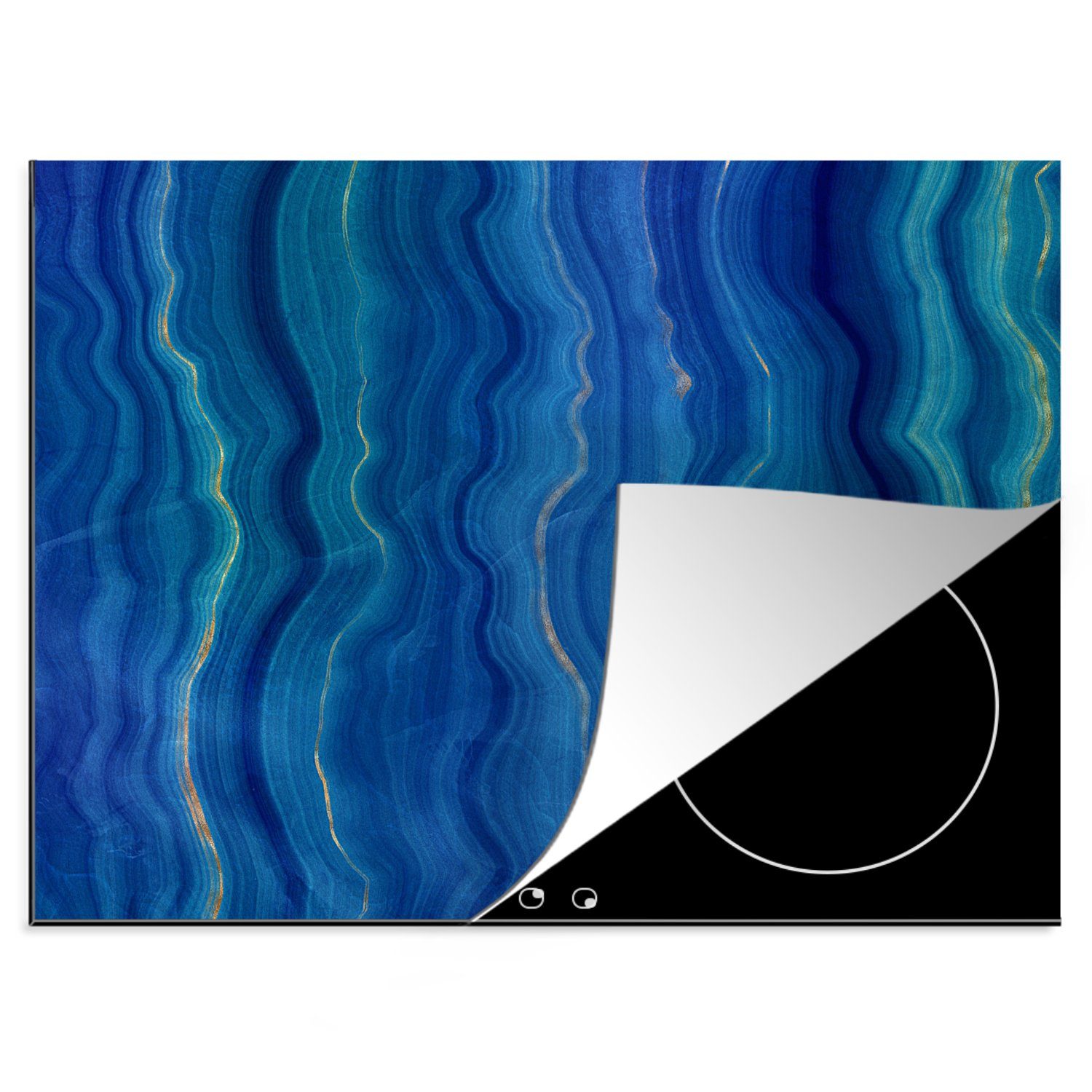 MuchoWow Herdblende-/Abdeckplatte Achat-Geode - Edelsteine - Blau, Vinyl, (1 tlg), 59x51 cm, Induktionsschutz, Induktionskochfeld, Ceranfeldabdeckung