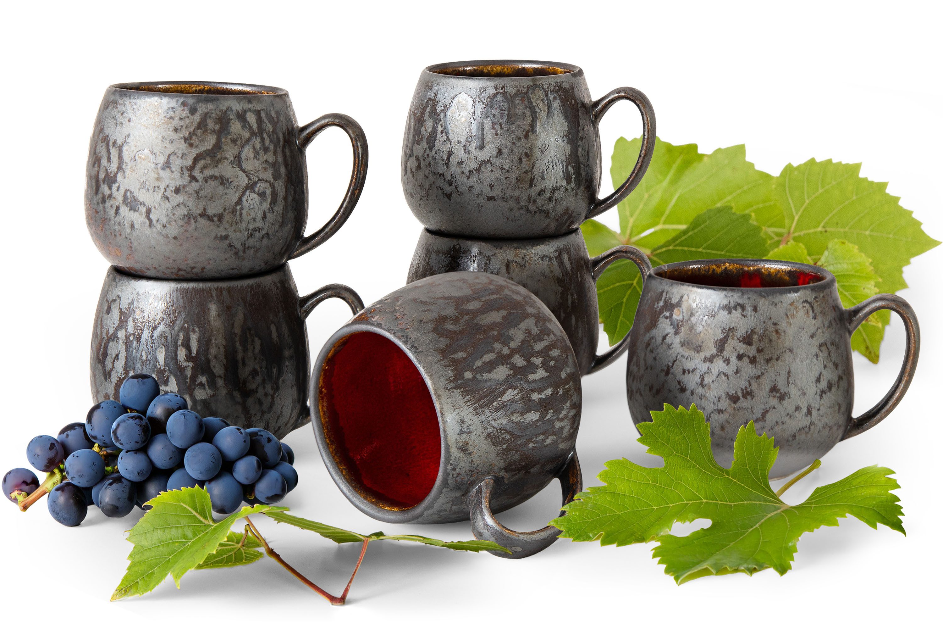 KONSIMO® Tasse PRIMA Becher-Set, 6x Keramiktasse 400 ml, Premiumqualität aus EU, 6-tlg., Keramik, jedes Stück ein Unikat, spülmaschinen & mikrowellengeeignet, rot