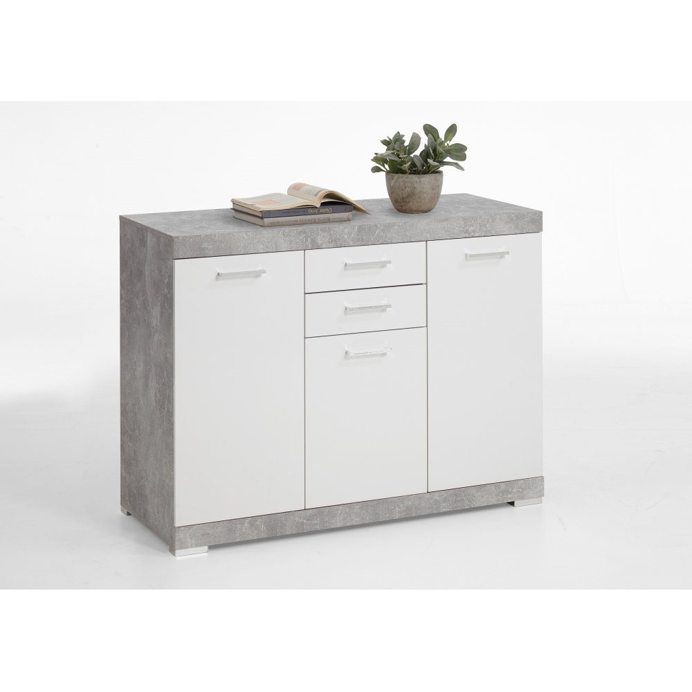 FMD Möbel Kommode Kommode 3 Weiß cm BRISTOL Beton XL 50 Tiefe Edelglanz Beistellkommode Sideboard grau