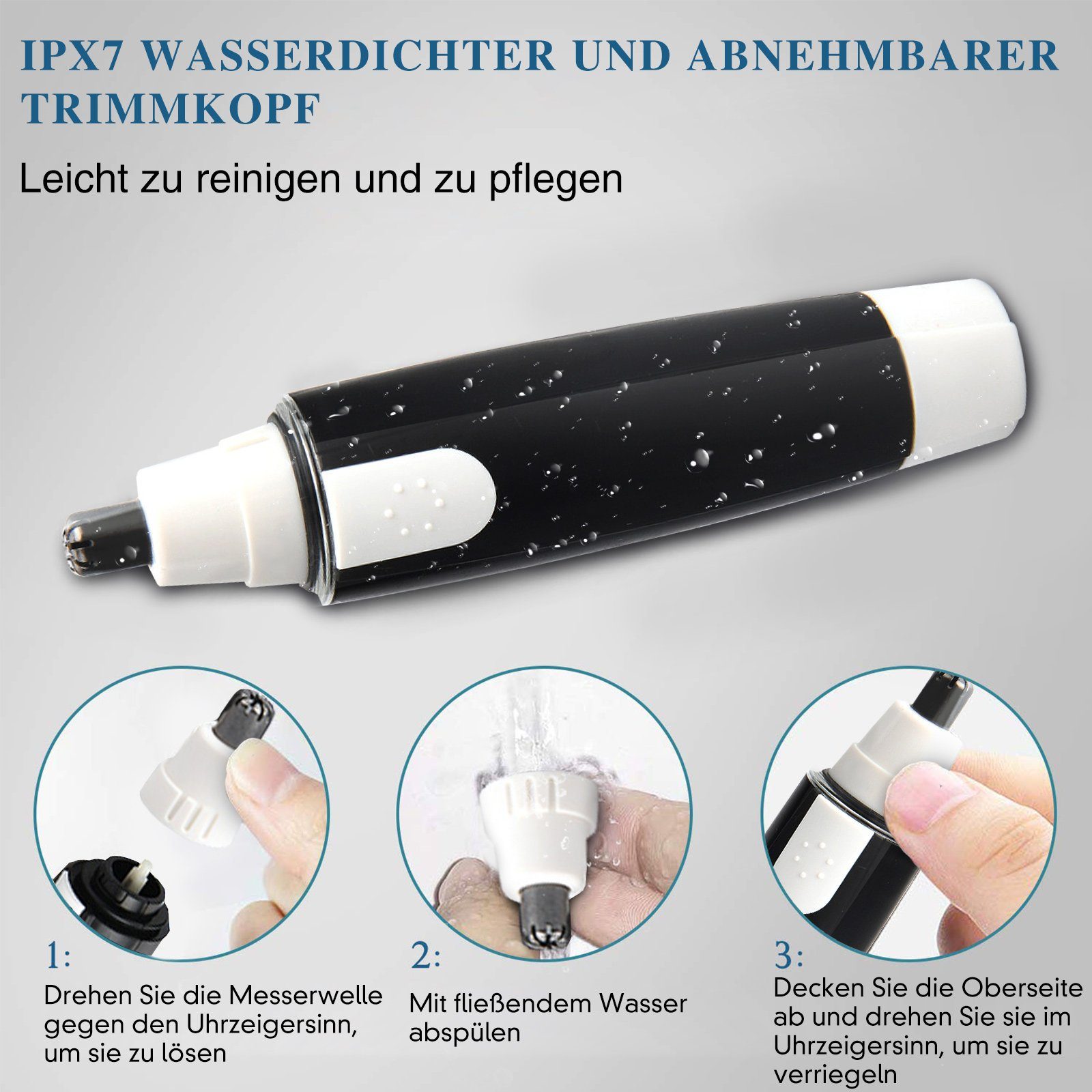 MOOHO Nasenhaartrimmer, Schmerzfreier Schwarz/Weiß Wasserdichte IPX7 Nasenhaarentferner
