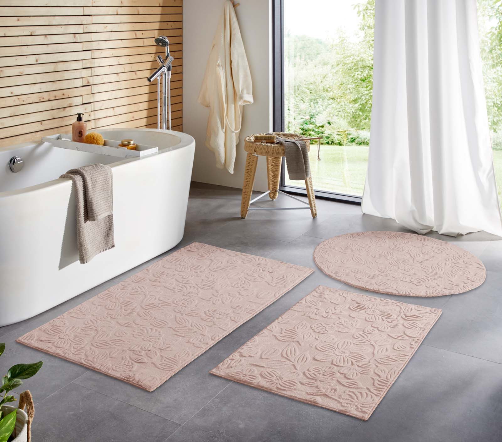 TaraCarpet Teppich TaraCarpet Homestyle 375 Flora, rechteckig, Höhe: 10 mm, Blätteroptik hoch-tief weich waschbar rosa 50x80