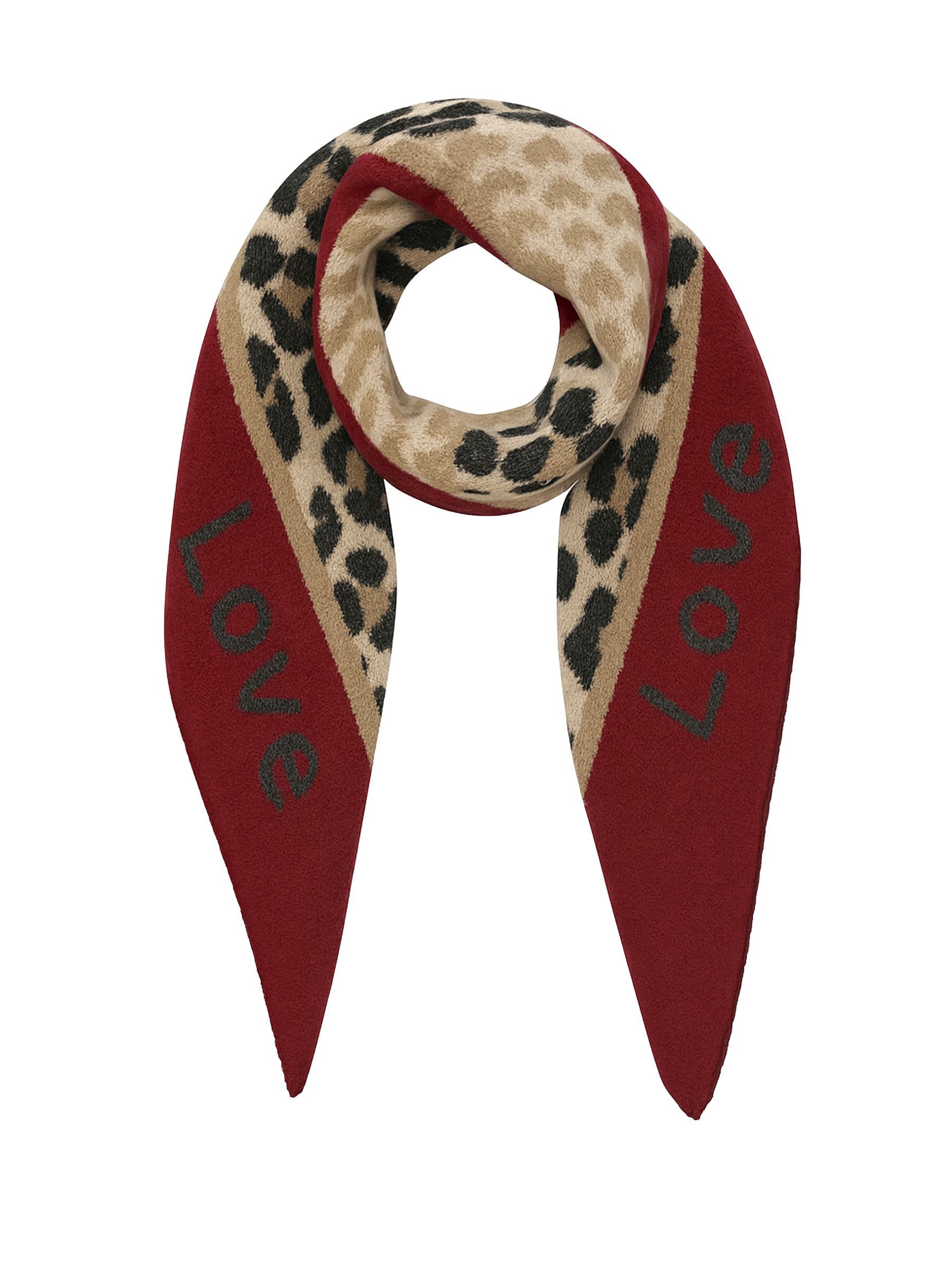 Faera Modeschal Animal Love Dreieckstuch elastischer Strick Leo Muster, 8149 in Rot-2