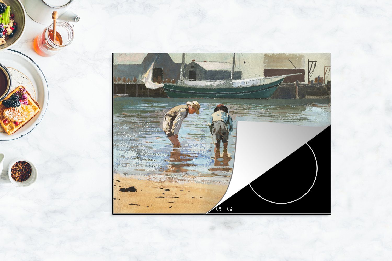 MuchoWow Herdblende-/Abdeckplatte Jungen beim Waten Gemälde nutzbar, 70x52 Homer, Arbeitsfläche tlg), cm, - Vinyl, Mobile von (1 Winslow Ceranfeldabdeckung