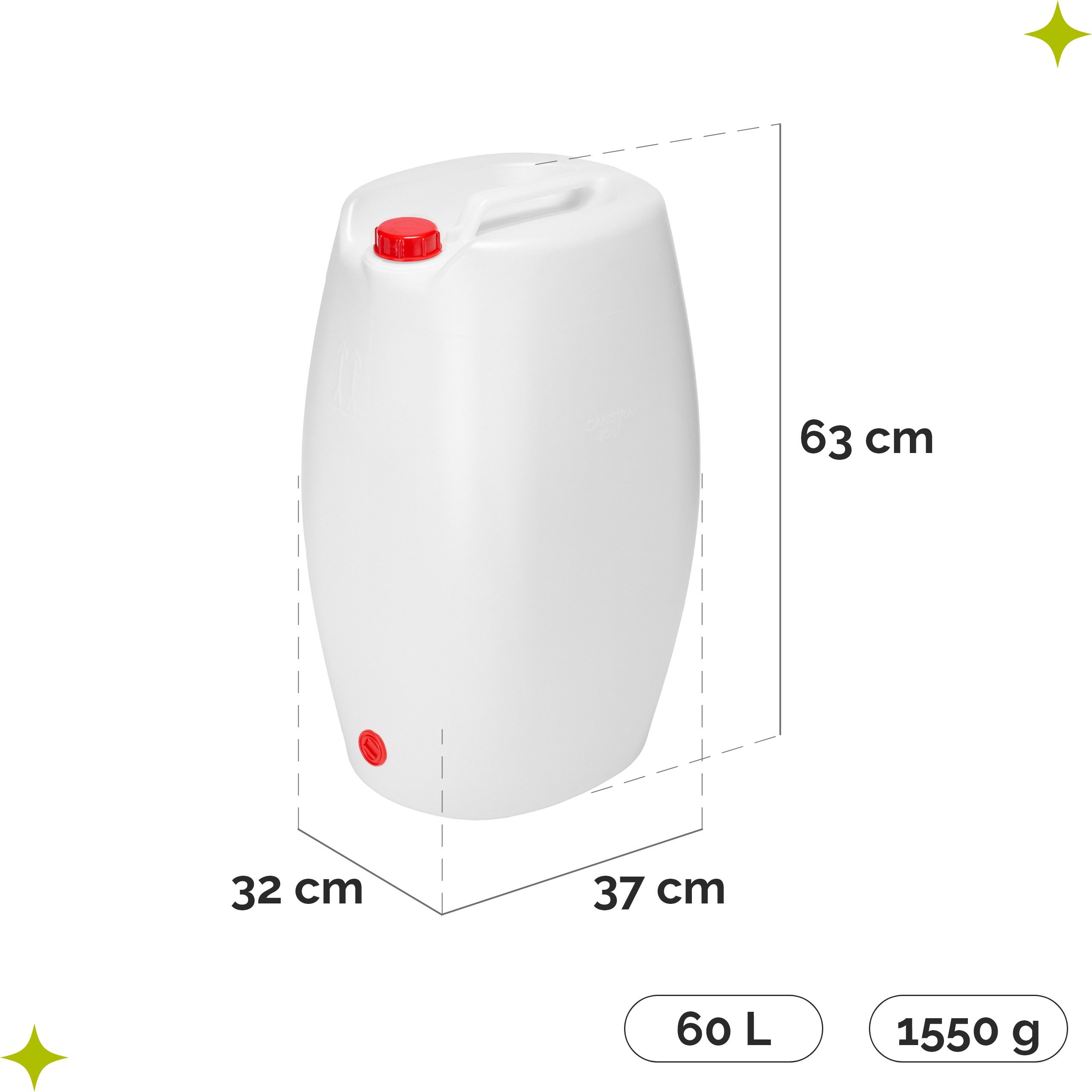 Garronda Kanister 60L Wasserkanister mit Hahn BPA-frei Wassertank Kanister Weiß GD-0083 (1 St), BPA-Frei