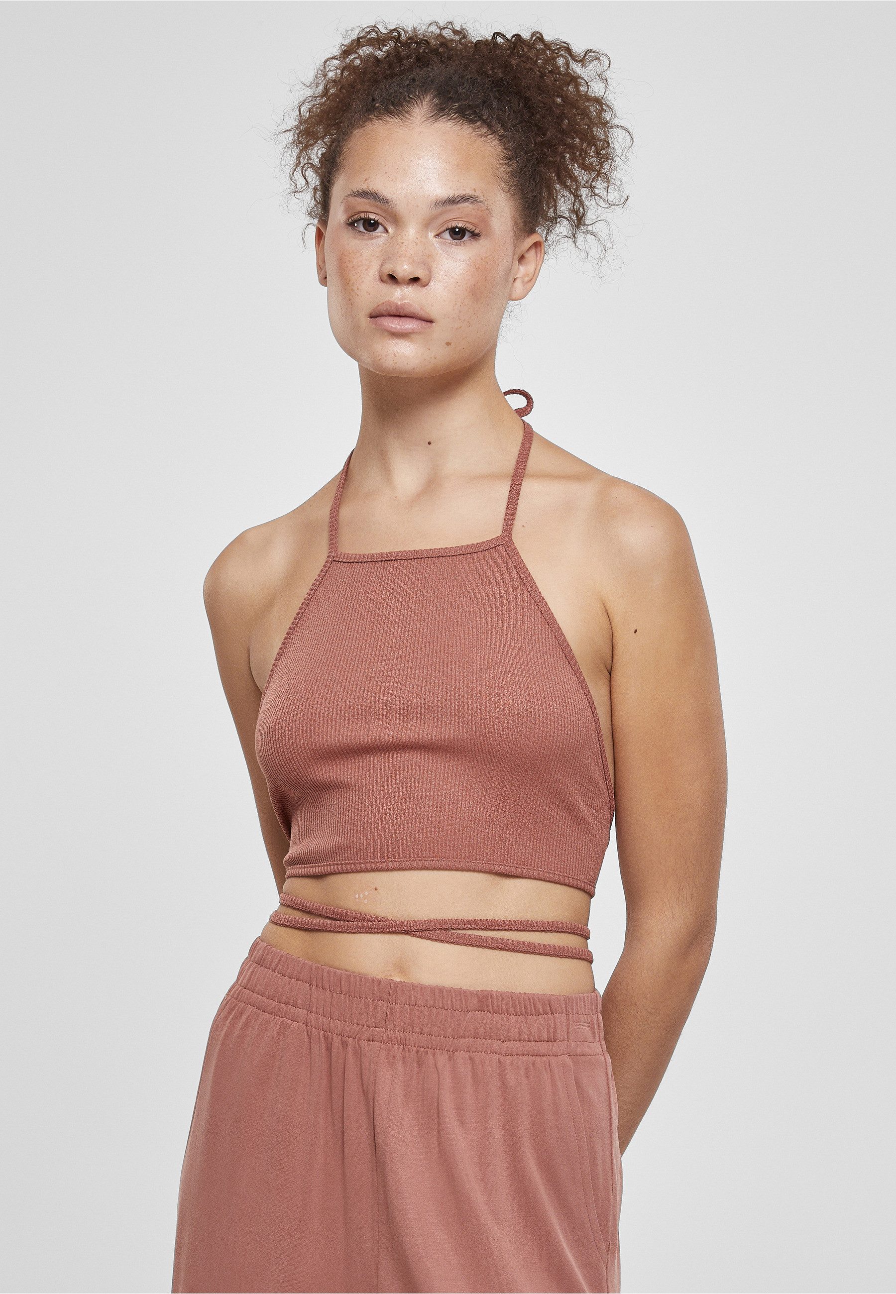 URBAN CLASSICS Yoga & Relax Shirt Urban Classics Damen Ladies Rib Trapeze Cropped Top (1-tlg)