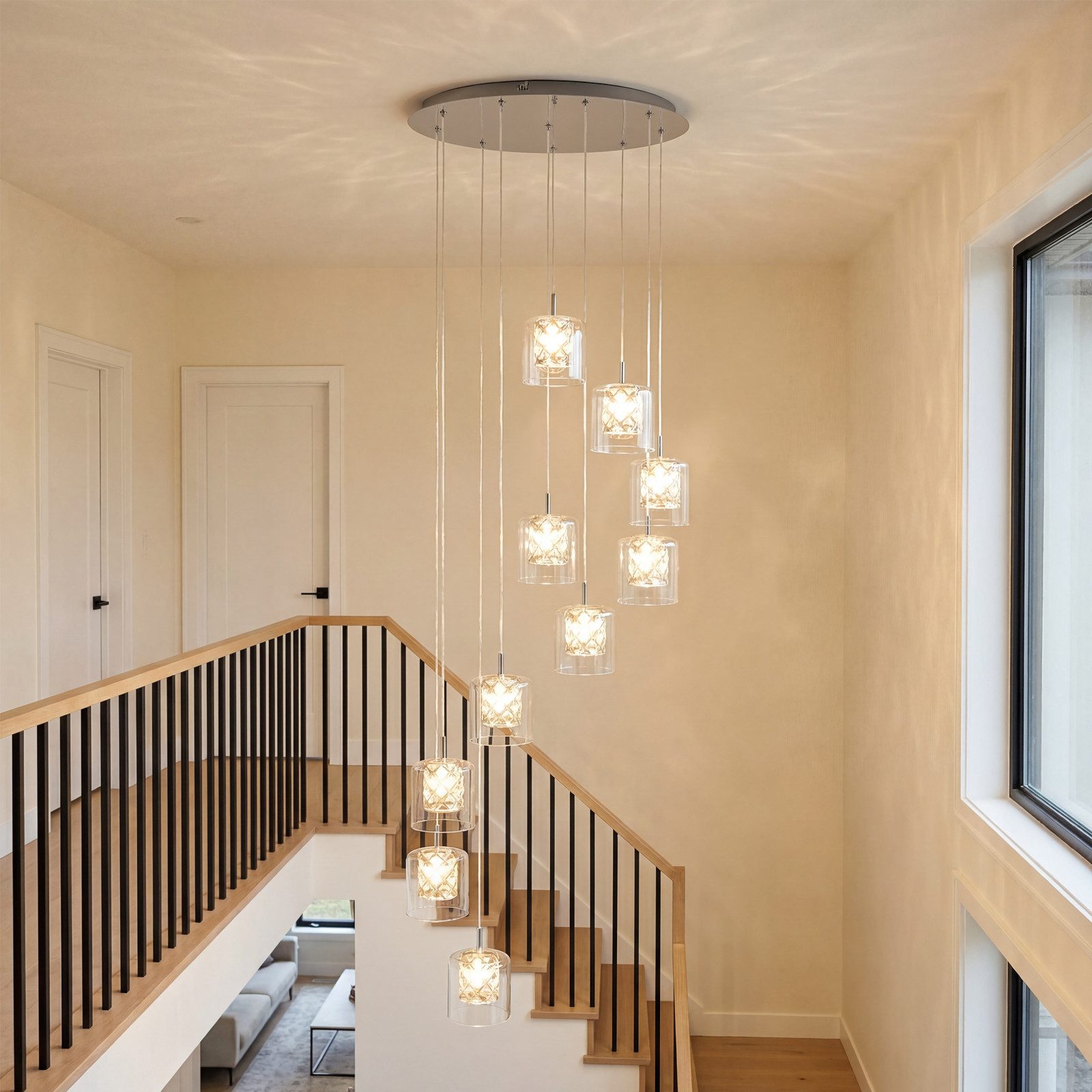 ZMH Pendelleuchte Esszimmer 10 Flammig G9 Kristall Glas zilver Hängeleuchte Treppenhaus, Hochwertige Design, ohne Leuchtmittel, 230CM Modern Höheverstellbar Hängeleuchte Küche Esstisch