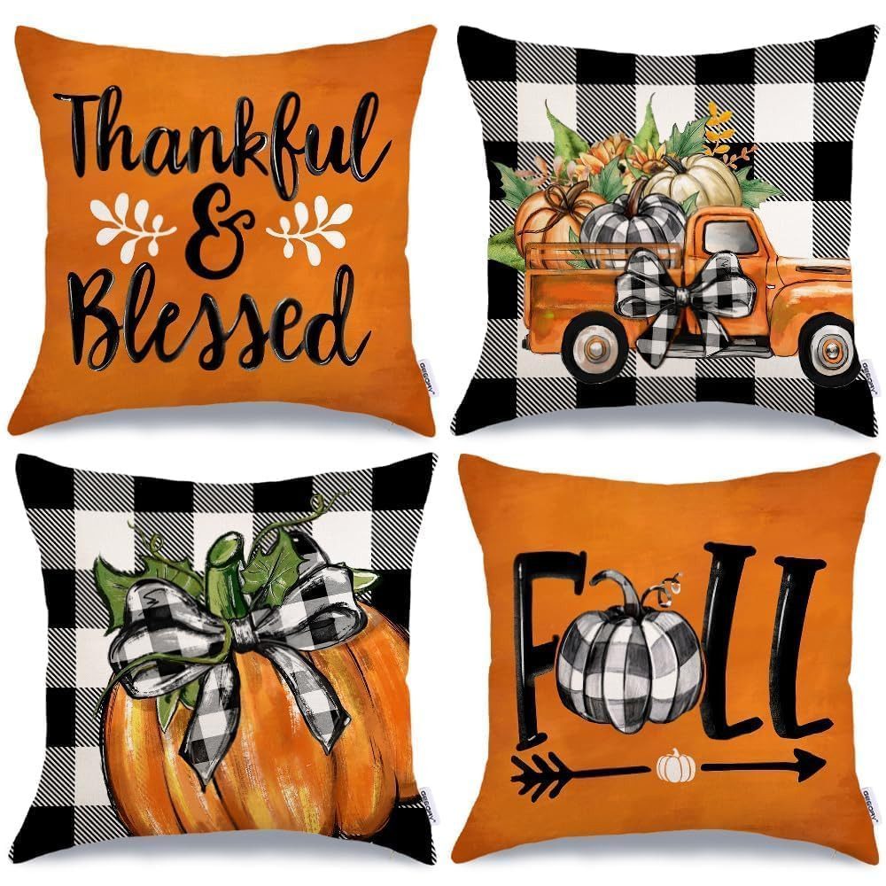 CLTYQ Kissenbezüge 4er-Set Herbst-Kissenbezüge 45x45 cm,Mit Kürbismotiv,Einseitig, (4 Stück), Kissenhüllen für Herbstdeko,Wohnzimmer Kissen-Hülle