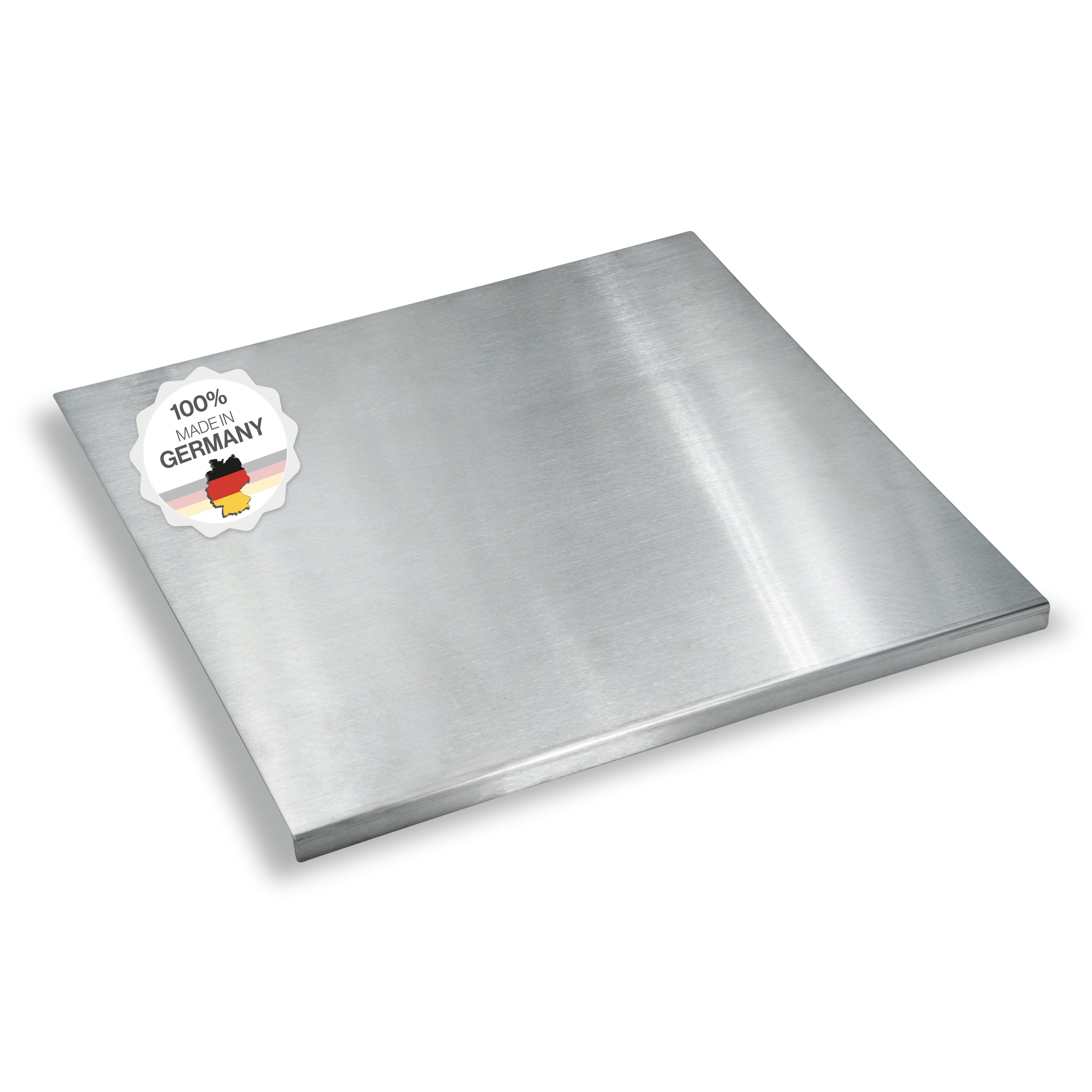 Feuerfest 123 GmbH Schneideunterlage Schneidebrett / Knetbrett aus Edelstahl - mit Anschlagkante, Für Kneten, Schneiden & Backen – 100 % Made in Germany