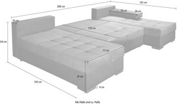 INOSIGN Wohnlandschaft Josy U-Form, inkl. Bettfunktion, Bettkasten und Kissen, mit 2 Recamieren