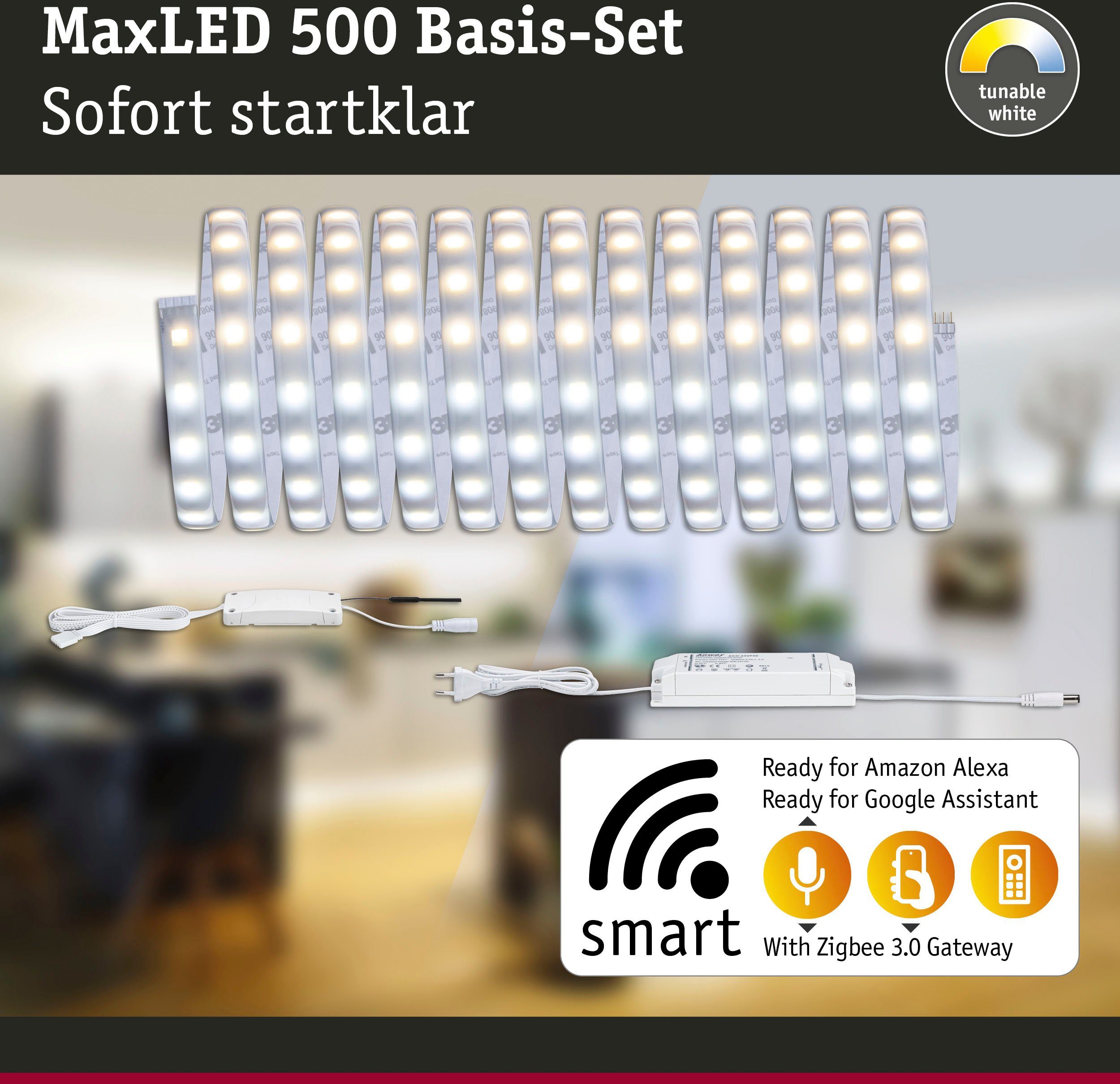 Zigbee, Home Basisset beschichtet Paulmann LED-Streifen 1-flammig, Smart White, Tunable 5m, 500 MaxLED