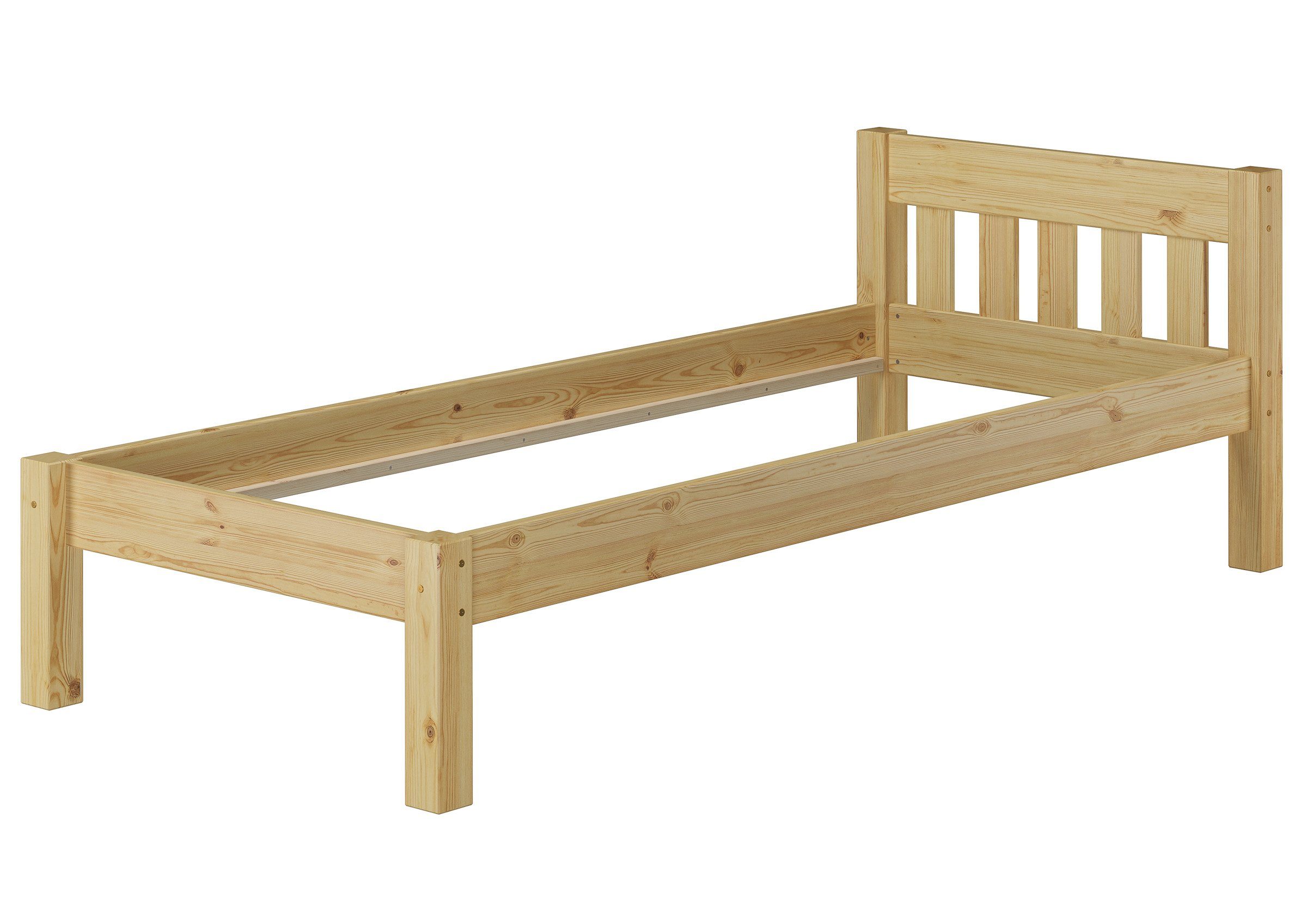 ERST-HOLZ Massivholzbett Schönes Einzelbett 100 x 200 cm Futonbett Holzbett Kiefer Massiv, Kiefer farblos lackiert